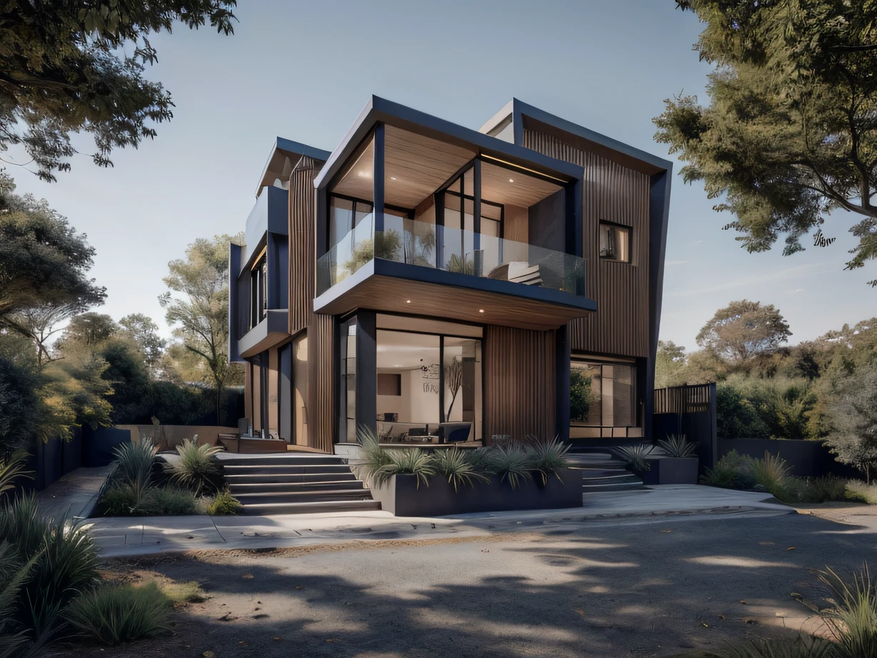 a drawing of a house with a lot of windows and a lot of stairs, high quality of sketching, architectural sketch, sketch illustration, sketch black and white colors, traditional drawing style, architectural concepts, architecture drawing, professional sketch, sketchy, sketch, architectural concept, sketch style, residential design, architecture design, drawing architecture, high quality sketch, line sketch,beautiful and realistic photos, busy surrounding space, realistic trees, surrounding landscape is the city, soft light, late afternoon