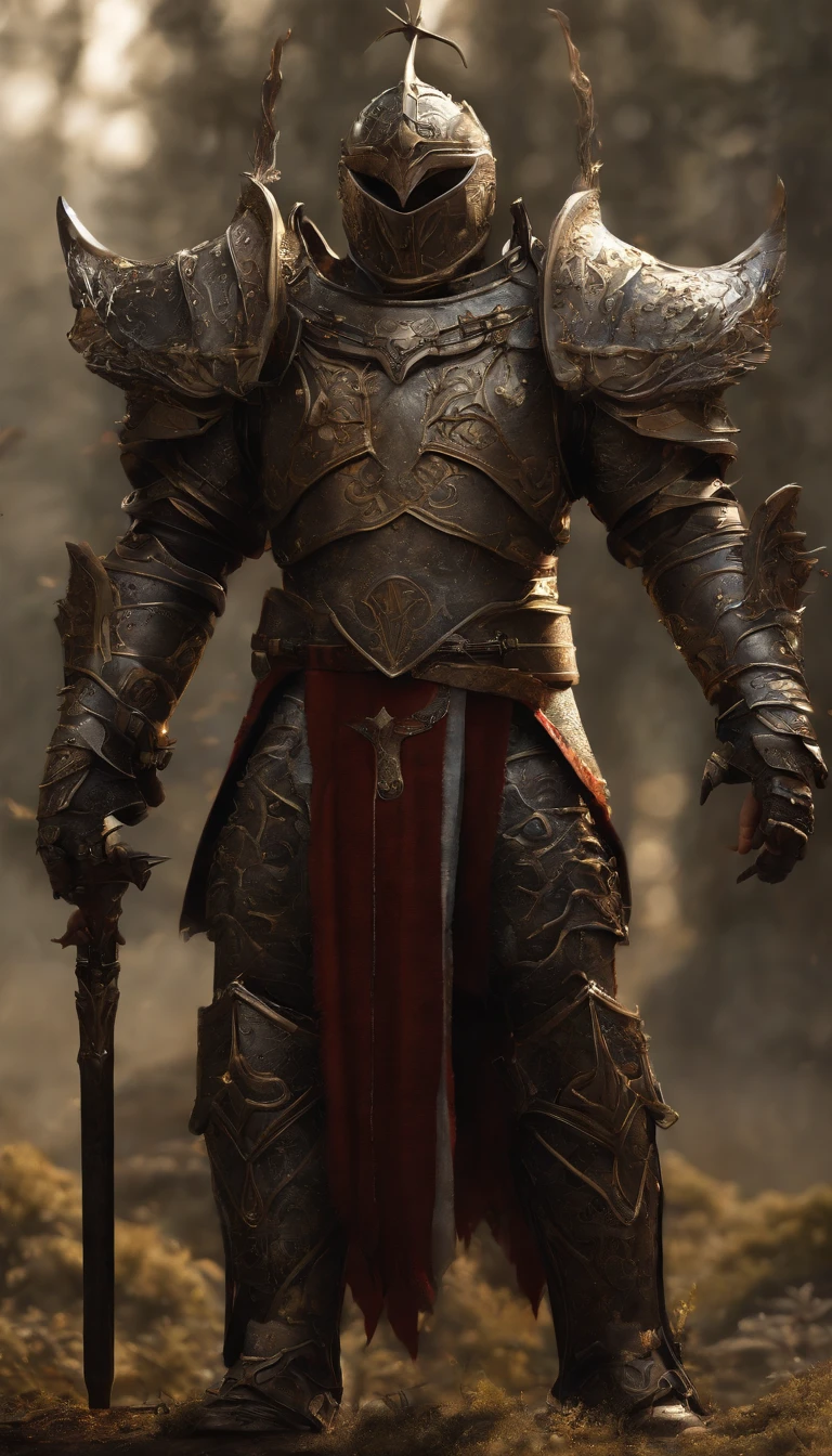 warrior, concept-art,  Fantasy art, battleground background, clean render, a horned, Wear a suit of armor, Detailed bushido form smoke, No helmet, character is standing, 8k Realistic, in game render, detailed face background detail, Art station front page, taur, Pseudo-medieval fantasy, Skeleton of Koi armor, detailed bronze armor, Bronze armor, golden etched armor, gold obsidian armor, Light gold armor, Gorgeous filigree armor, skeleton warrior, Gorgeous armor full of thorns, Intricate assasin armor, Intricate metal armor, powerful warrior, Dressed in gorgeous gold armor，Decorated with intricate patterns, The helmet has a large crown and two horns,Glowing red eyes， Everything is in the dark, The smoky background hints at the battle scene, Add an ominous aura to his character，submission, Full body shot.comic strip
