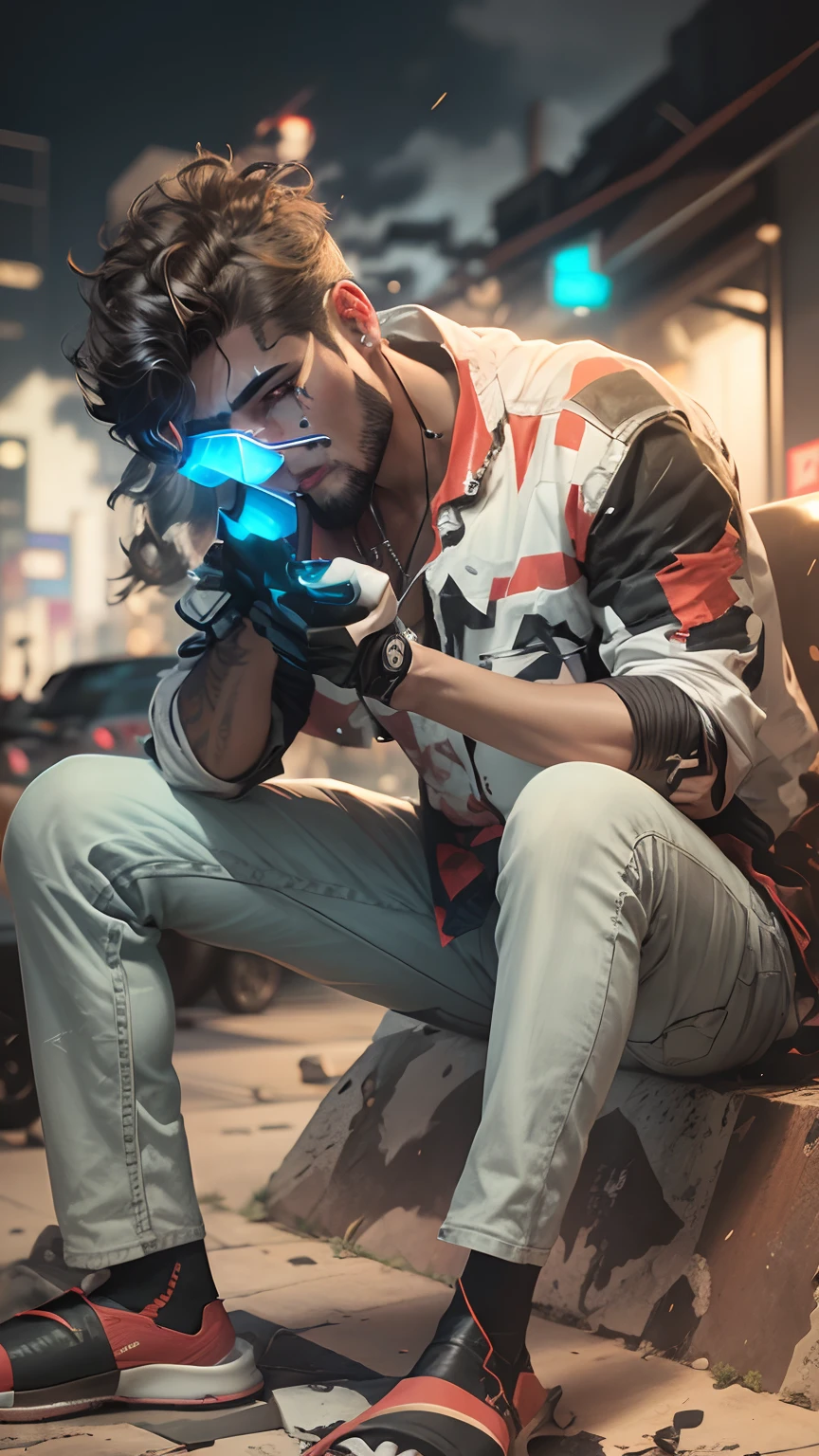 Change background cyberpunk handsome boy, realistic, face, 8k, ultra realistic,