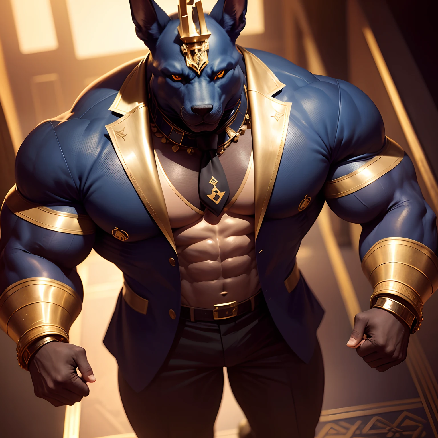 (Anubis anthropomorphic character:1.1)、Physical Man、muscular chest、muscular arms、correct anatomy、(I sigh with fatigue.)、steamy breath、(sweating+sweat dripping down)、(Clog breath)、(dramatic lighting)、NSFW、Huge testicles and a super thick short uncut dick、(((squat)))