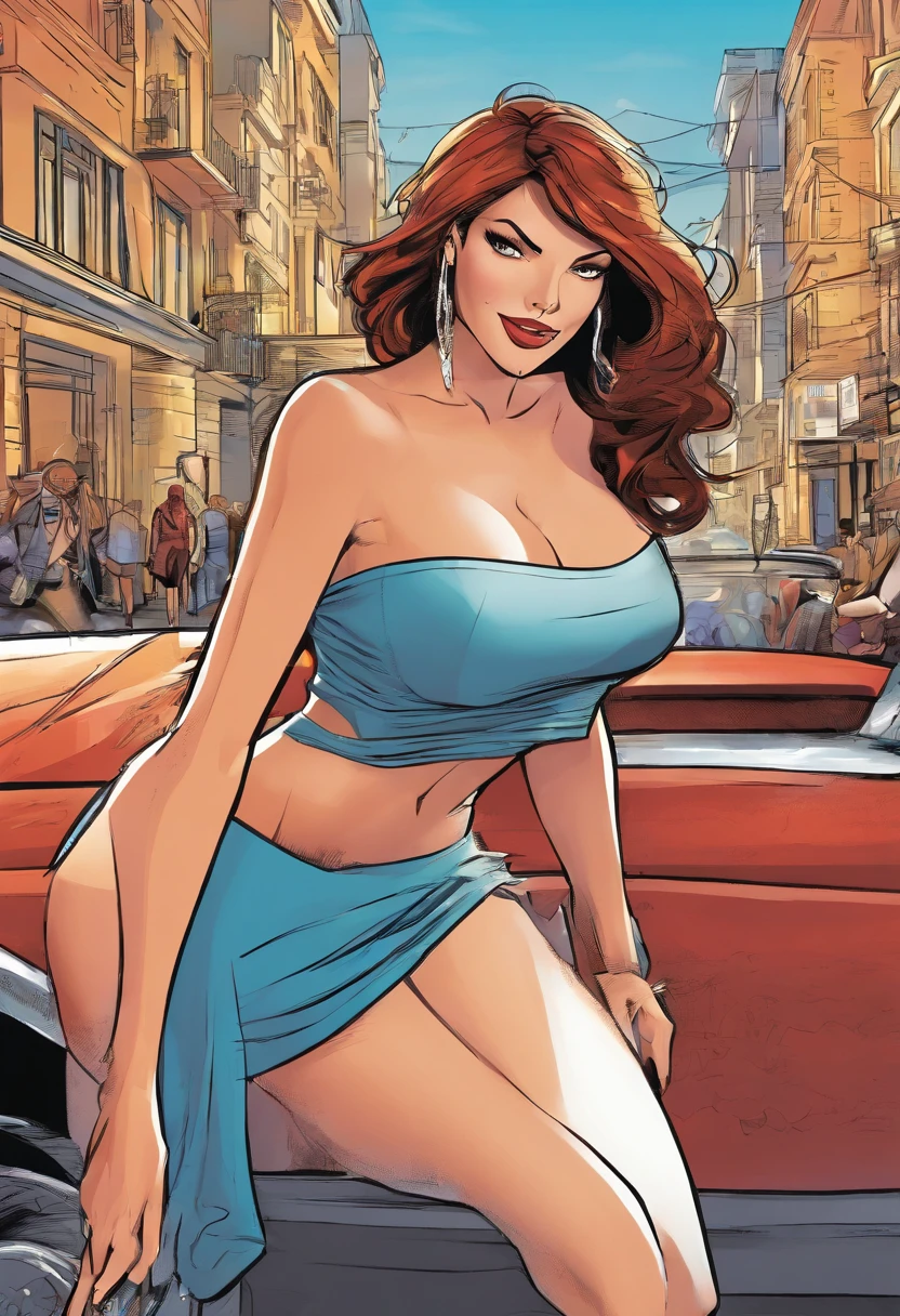 Sexy woman and handsome man, in the streets, Comic Storyboard:1.8, cartoon strip, hiperHD, 24K UHD
