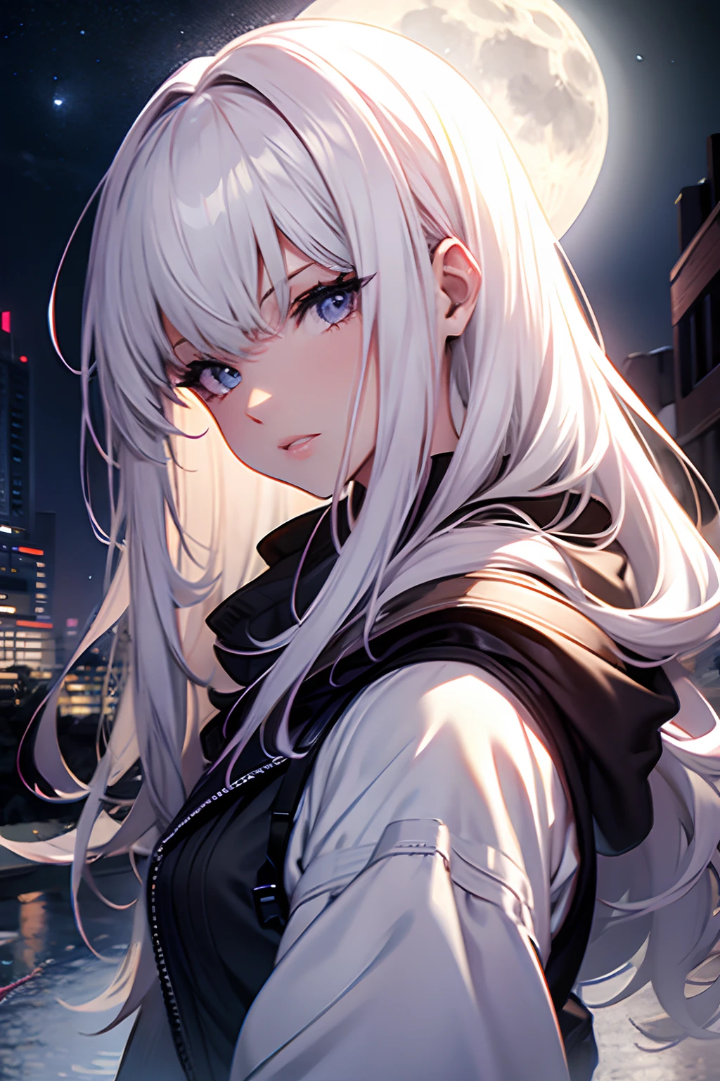 Anime woman with large breasts, beautiful eyes, full lips, long eyelashes, flawless skin, flowing hair, wearing an elegant Sweater, anime girl