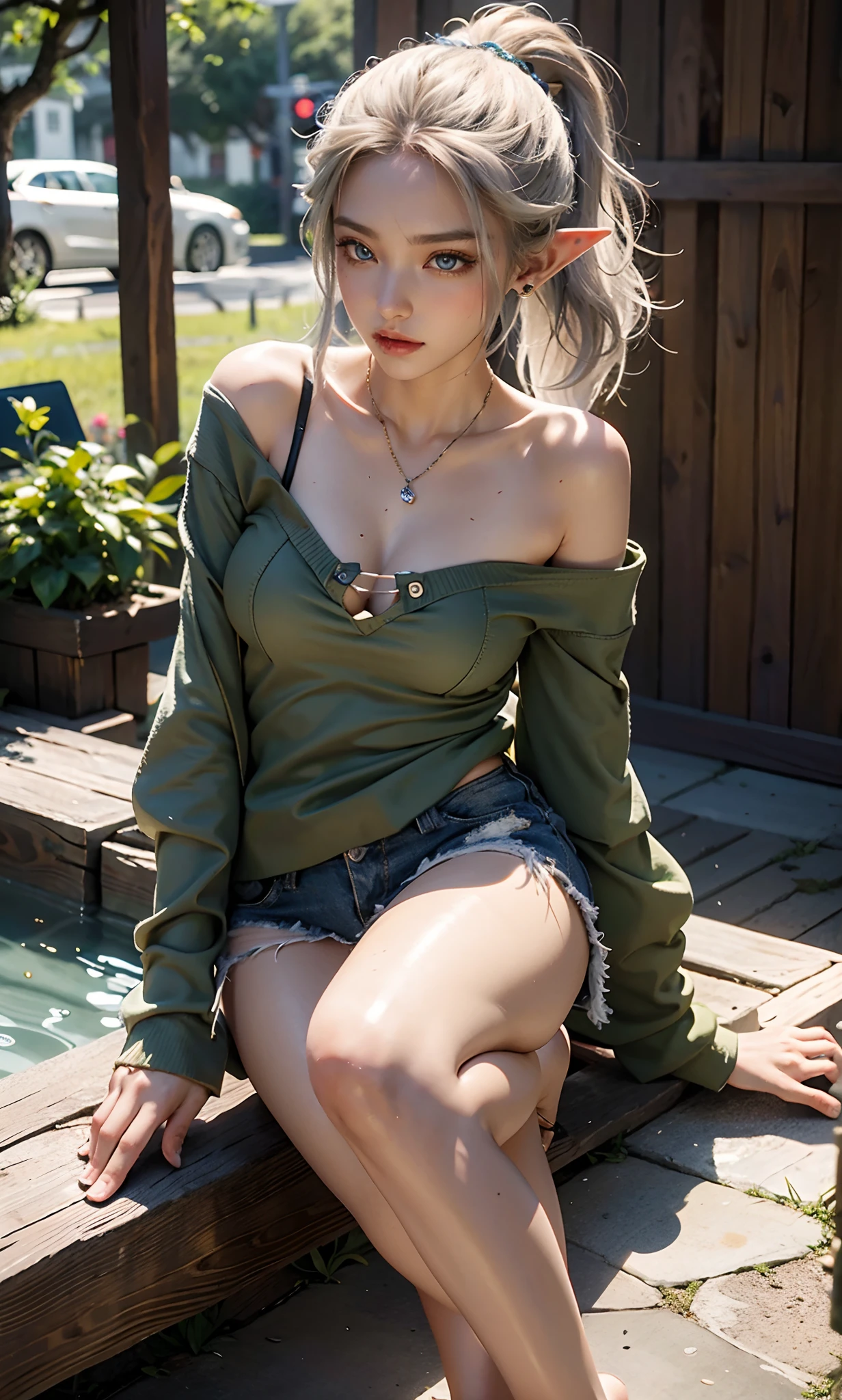 Late night, girl, blonde hair, no bedsheets, bedwetting, tank top, shorts, sleeping, full body