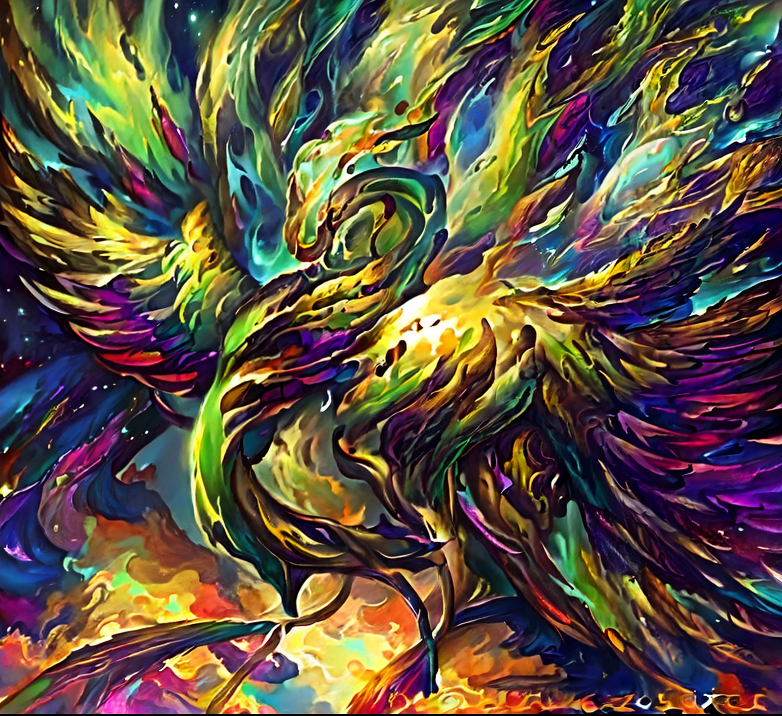 Painting of a bird with wings flying over a body of water, Dragon Phoenix Medusa, Illustrations of a phoenix, "Wallpaper of a phoenix resting, Medusa pheonix, ''wallpaper of a phoenix, The Solarpunk Phoenix, Phoenix Jellyfish, Mizutsune, Serafines, phoenix dragon, mytical creature, ethereal angelic being of light, Ophanim has bird wings