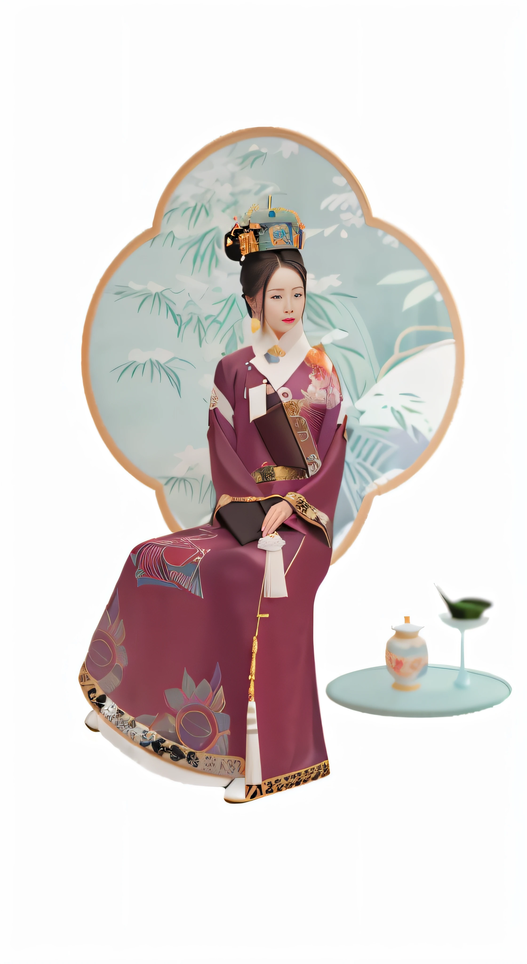 There is a woman sitting on a chair,There was a pot of tea on the table,A teacup, palace , A girl in Hanfu, with acient chinese clothes, Princesa chinesa antiga, Wearing ancient Chinese clothes, chinese empress, ancient asian dynasty princess, Chinese costume, Hanfu, Traditional Chinese clothing, Inspired by Guo Xi, China Princess, Beautiful rendering of the Tang Dynasty