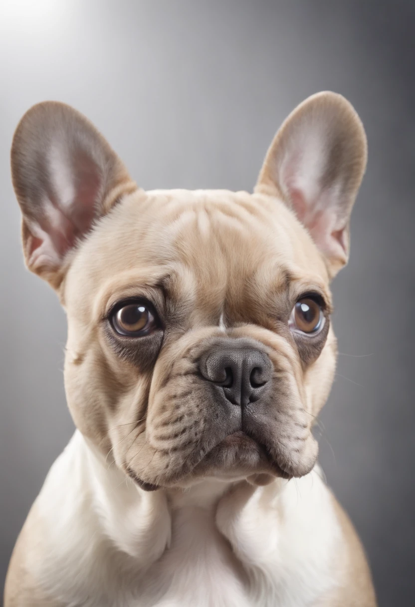 Frenchbulldog,pretty,(masterpiece),gray background,Cream