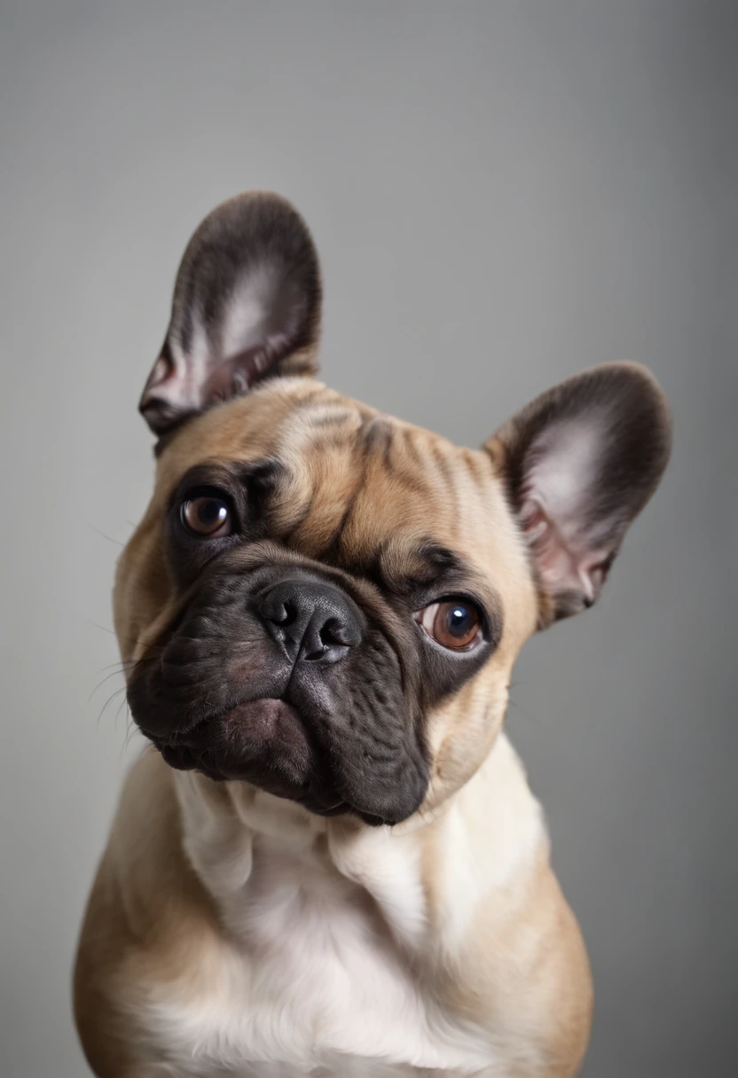 Frenchbulldog,pretty,(masterpiece),gray background,Pied