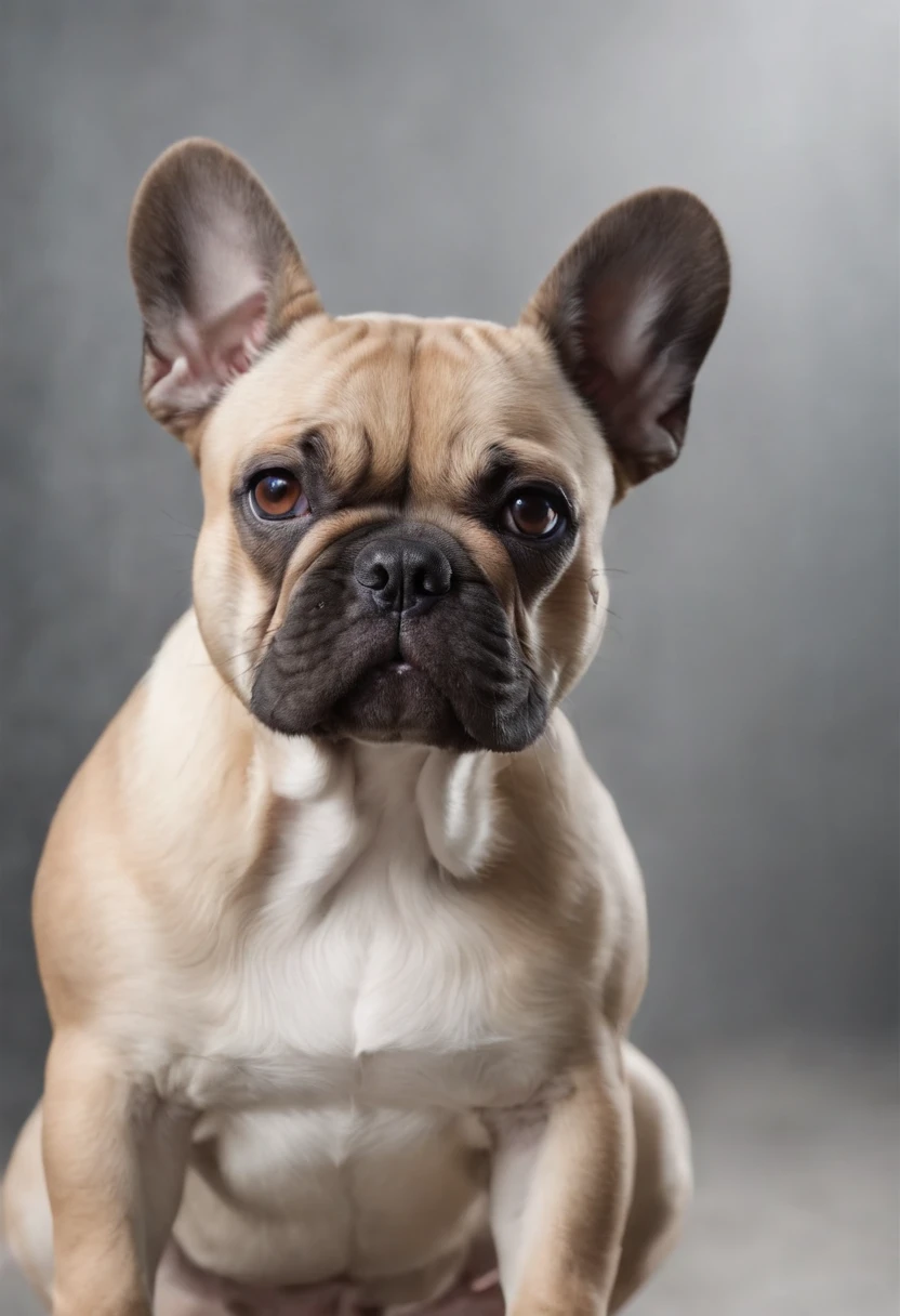 Frenchbulldog,pretty,(masterpiece),gray background,Fawn