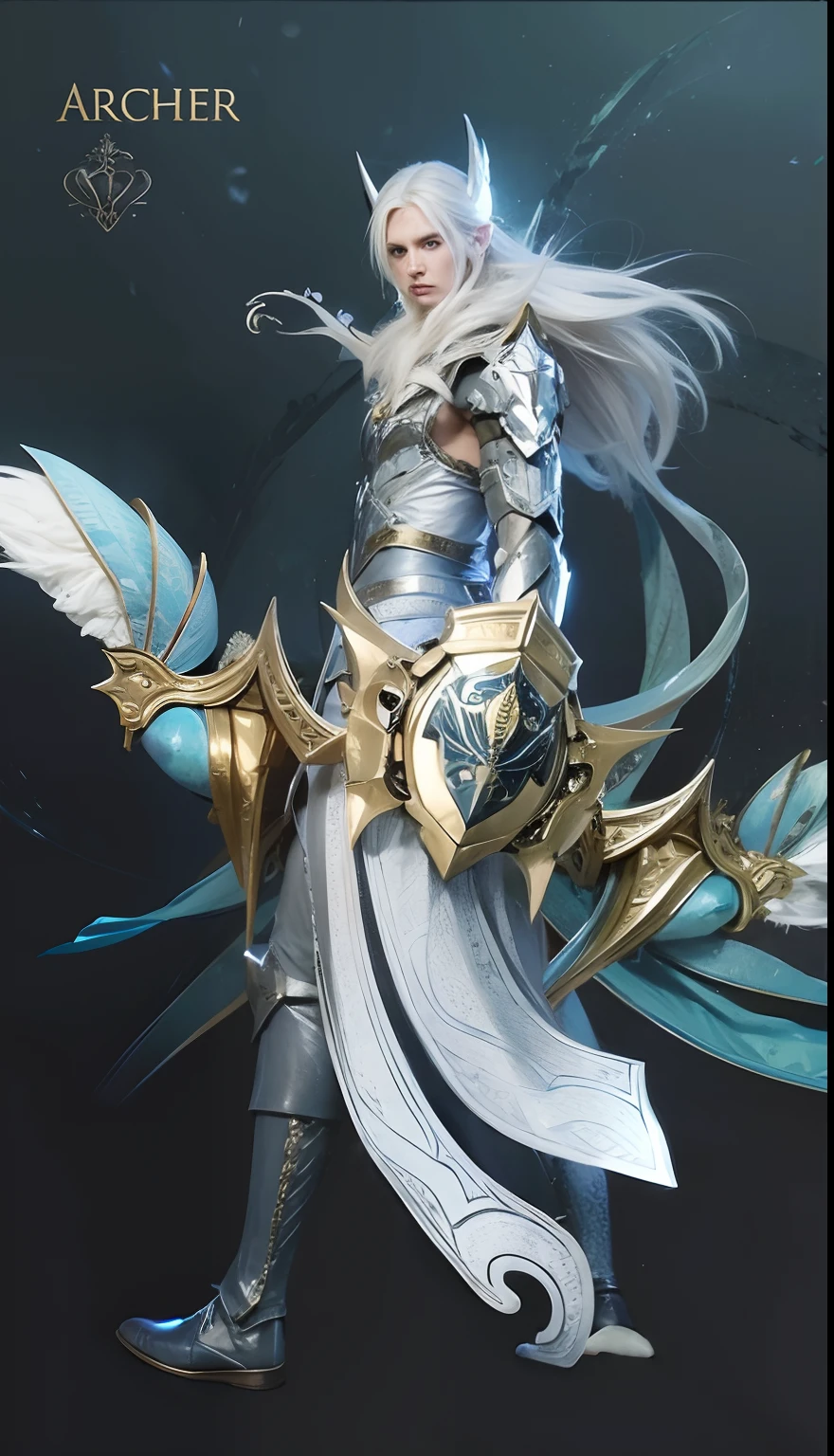 Cool Boy elf with long white hair, with light armor