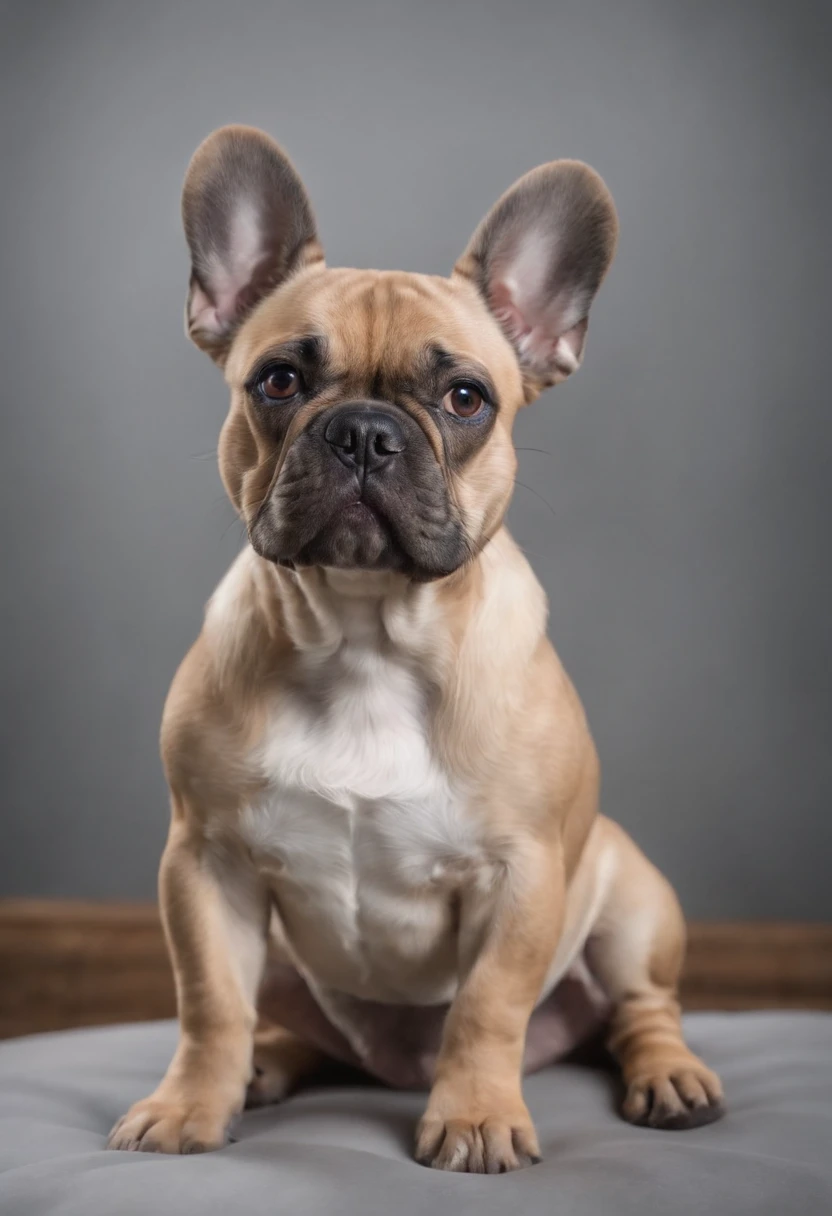 Frenchbulldog,pretty,(masterpiece),gray background,cowhide