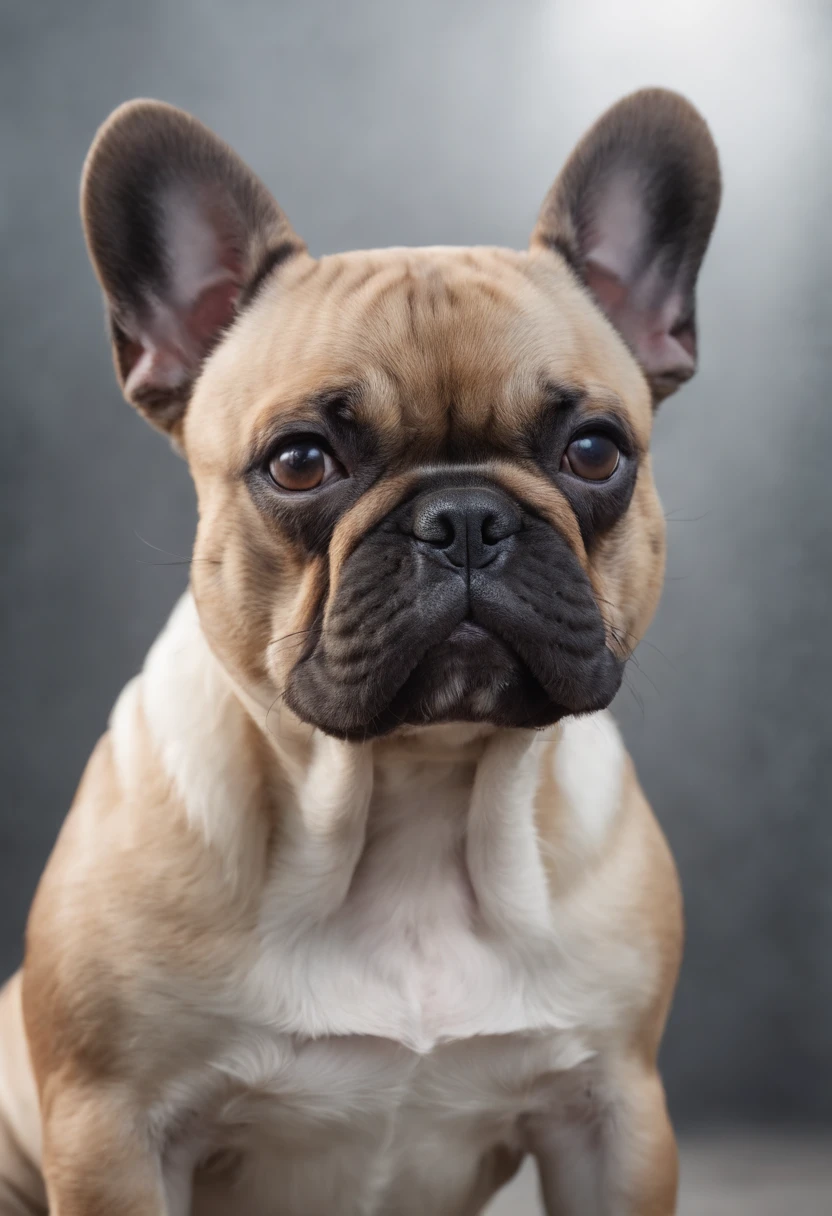 Frenchbulldog,pretty,(masterpiece),gray background,cowhide