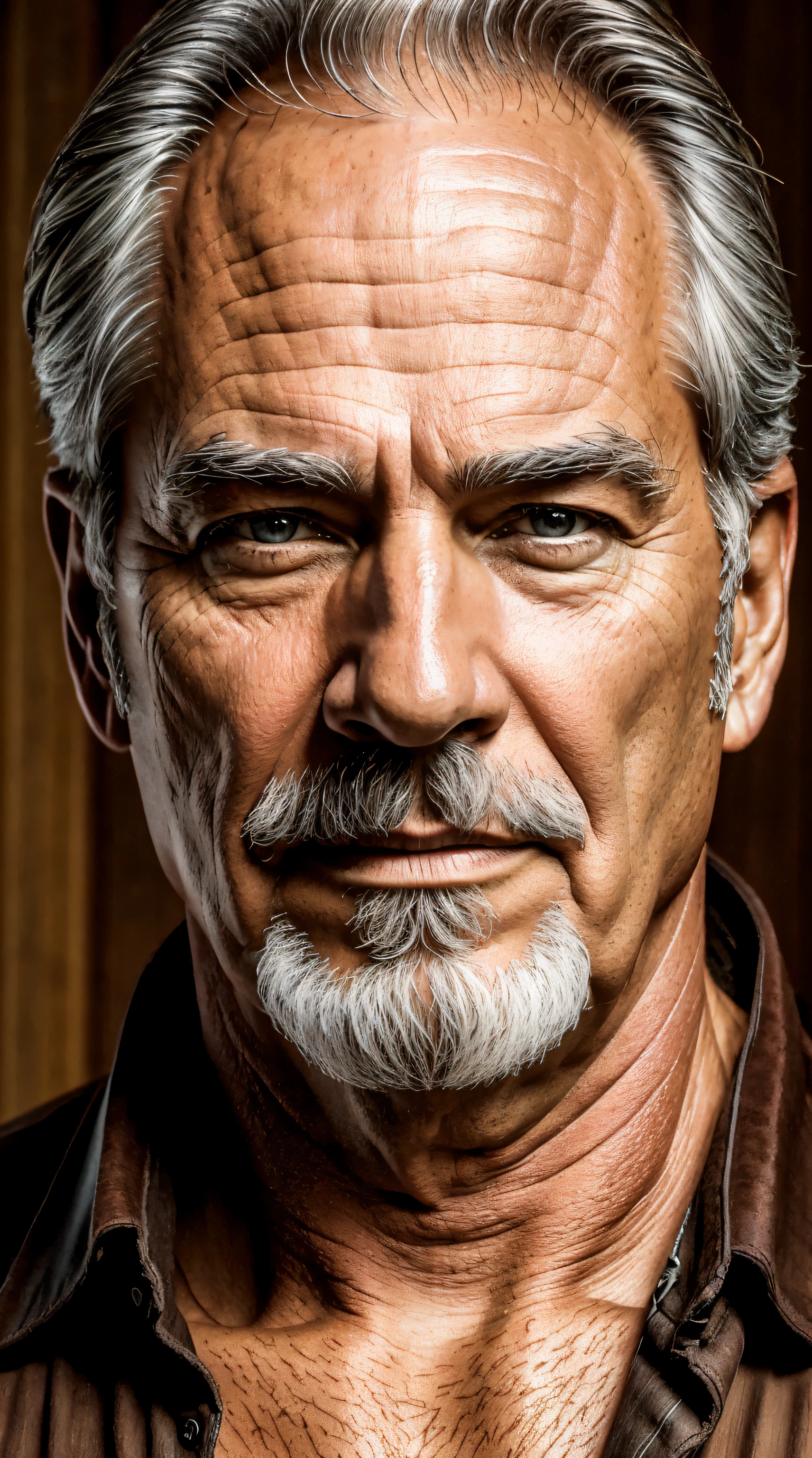 Sharpen, intaglio, closeup cleavage, Best quality, Ultra-detailed, Photorealistic, Super detailed skin, Natural hair color, (1 American man), 66 years old，(Solo),traditional garb