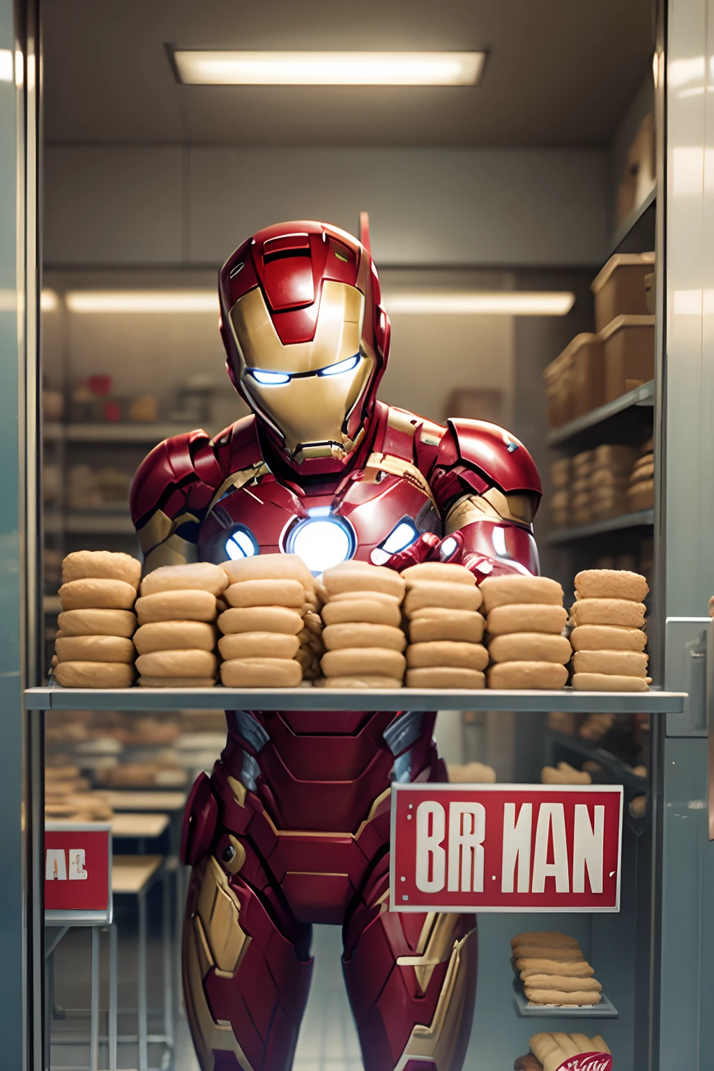 Iron Man sells baked biscuits next to Hope Elementary School