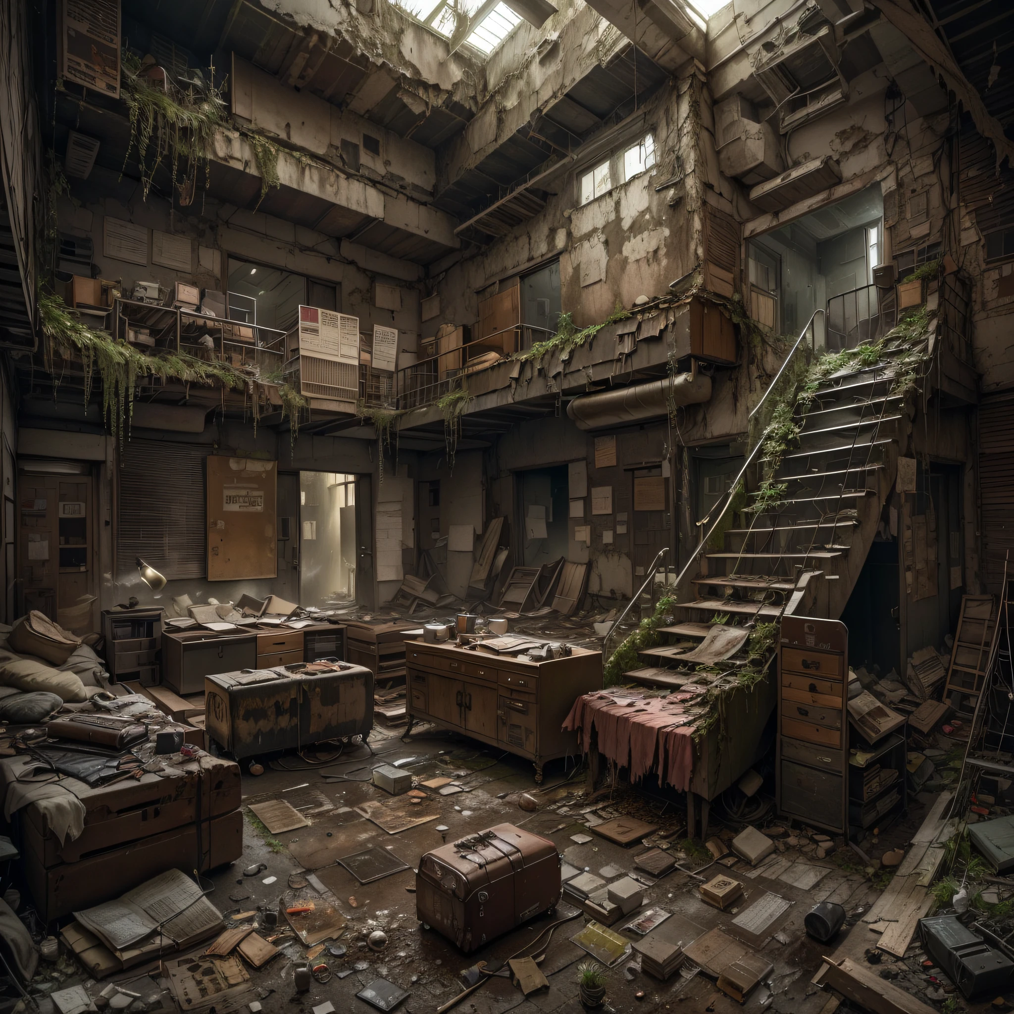 (best quality,4k,8k,highres,masterpiece:1.2),ultra-detailed,(realistic,photorealistic,photo-realistic:1.37),steampunk,apocalyptic,cityscape,abandoned,ruins,hospital ruins,dystopian,futuristic,dark atmosphere,towering buildings,wreckage,wires hanging,smoke-filled skies,overgrown vegetation,desolate streets,crumbling architecture,blackened walls,weeds sprouting,debris strewn,decaying furniture,disused medical equipment,broken windows,shattered glass,ominous shadows,desperation,dust-covered floors,dimly lit corridors,haunting silence,lost hope,disease epidemic,desperate survivors,empty hospital beds,salvaged technology,improvised living spaces,post-apocalyptic fashion,trench coats,leather goggles,gas masks,cybernetic limbs,metallic prosthetics,gears and cogs,brass accents,steam-powered machinery,contraptions,mechanical marvels,flickering streetlights,gloomy ambiance,sepia-toned color palette,god rays streaming through broken ceilings,harsh contrast,moody lighting.
