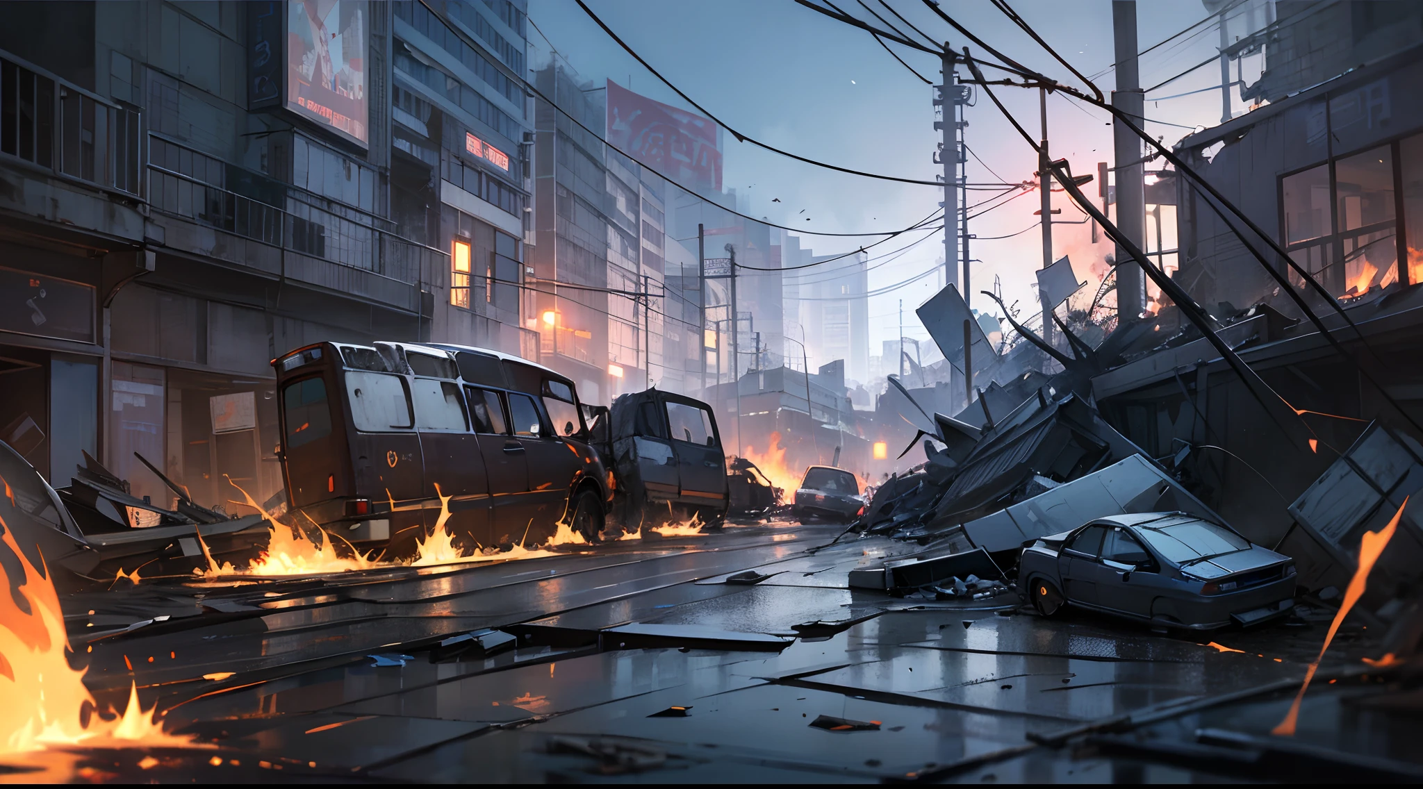 (Masterpiece:1.2, High quality),cat,building on fire,emergency,Running,Explosion,Cute,(Short orange and white hair),Future structure,Cyberpunk city