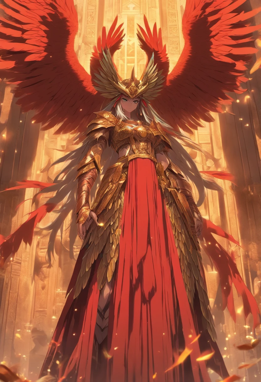 (((INANA))) best quality, ultra-high resolution, 4K detailed CG, masterpiece ,Harpy Mythology, Sumerian clothing, Sumerian mythology, ((STANDING POSE)), Sumerian painting, aesthetic, screen-centered