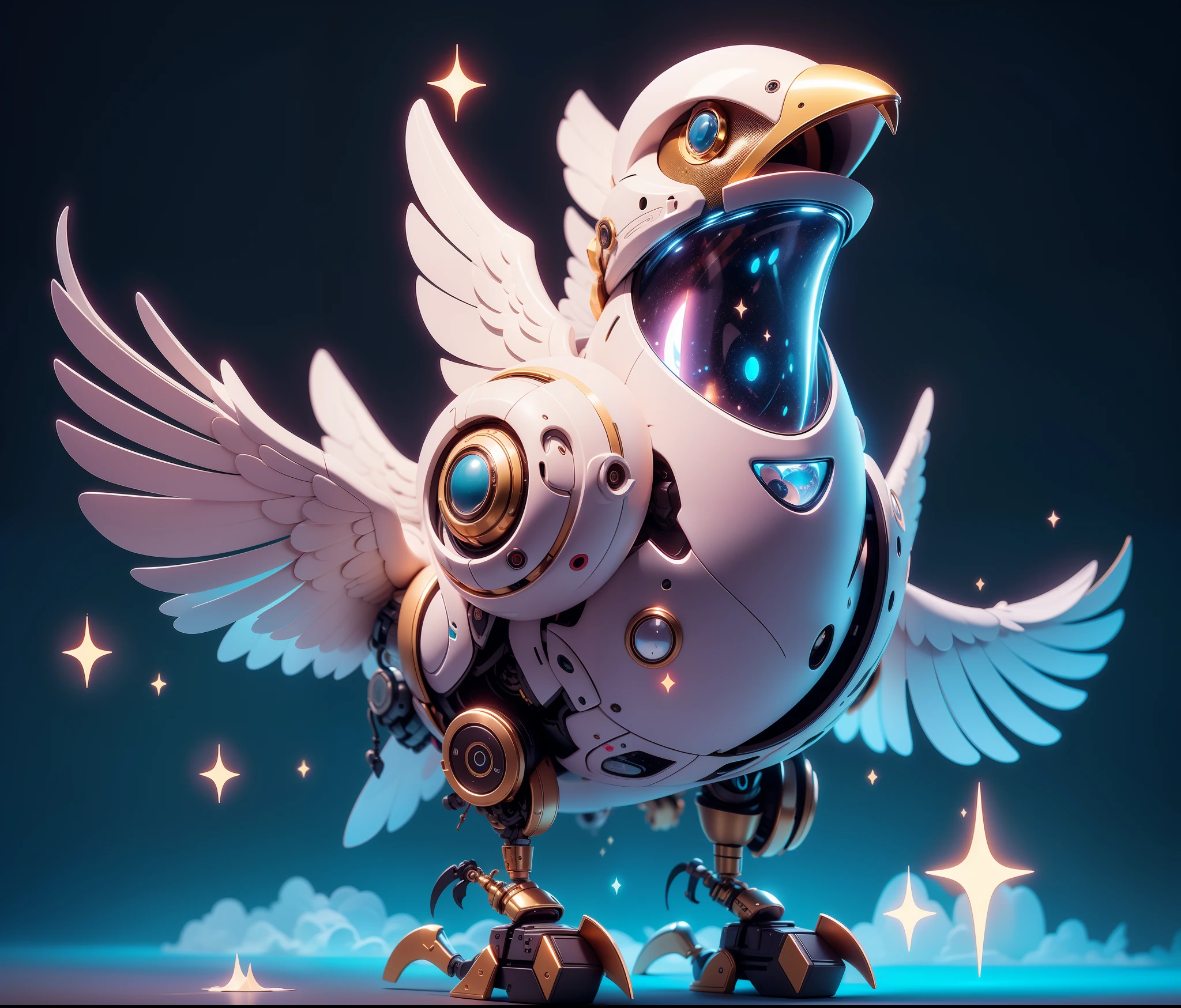 (((Masterpiece))), top quality, kawaii mechanical bird,, futuristic, shimmer, volumetric lighting, cinematic lighting