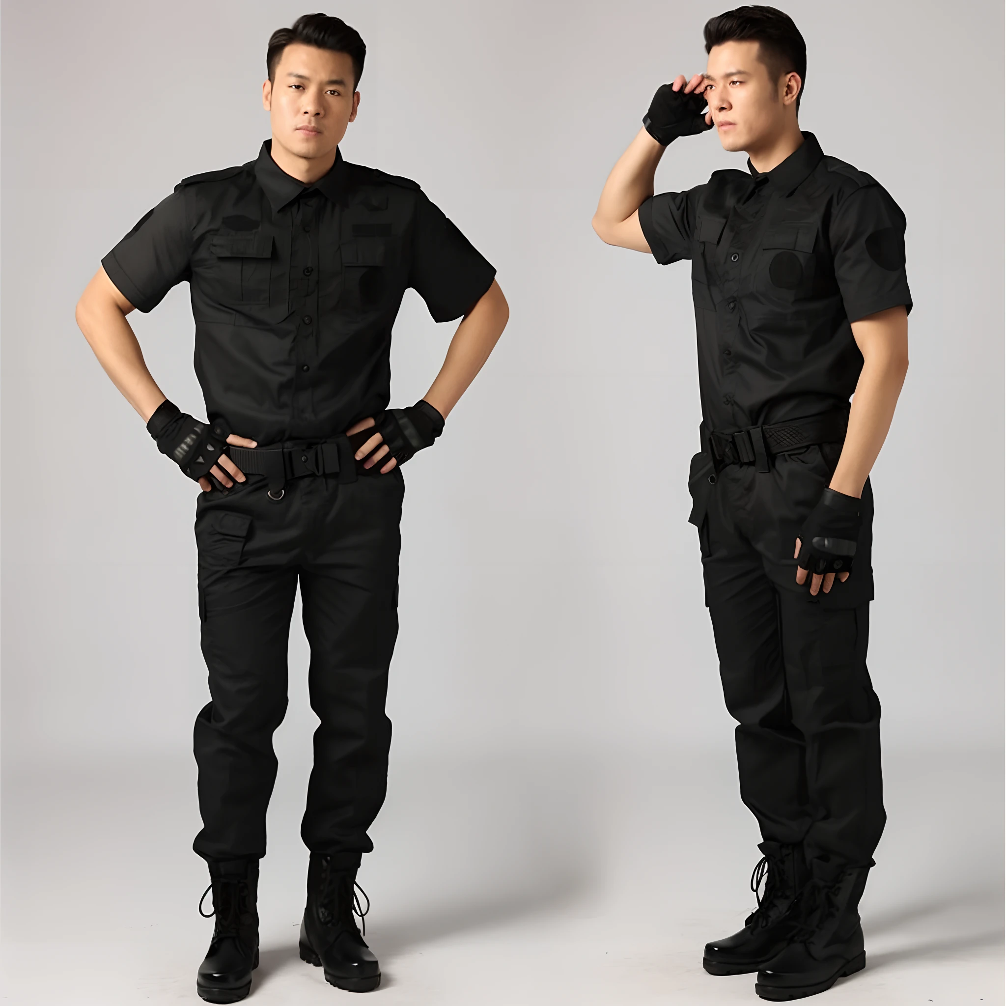 The man in the black uniform stood, Black tactical equipment, black armored uniform, in black military uniform, Police uniform, wearing black modern clothes, wearing black uniform, in a soldier uniform, all black cyberpunk clothes, wearing black clothes, wearing black stylish clothing, gilded black uniform, Military clothing, in a soldier uniform, full uniform,Men in black uniforms stood side by side, Black tactical equipment, black armored uniform, in black military uniform, Police uniform, wearing black modern clothes, wearing black uniform, in a soldier uniform, wearing black clothes, all black cyberpunk clothes, wearing black stylish clothing, gilded black uniform, Military clothing, in a soldier uniform, Full uniform, no guns,Man in black uniform poses for a photo, Black tactical equipment, in black military uniform, black armored uniform, wearing black uniform, future soldier clothing, in a soldier uniform, wearing black modern clothes, Wear tactical gear, full soldier clothing, full uniform, soldier outfit, Rough black clothes, Police uniform, wearing black clothes, all black cyberpunk clothes,Don't have guns,destroyed city,smog,Rubble of a destroyed city,In a dystopian future,Shades of gray and fragments,Convey feelings of desolation and despair,high qulity,filmgrain,富士XT3