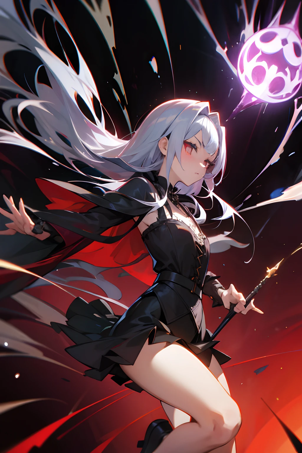 silber hair,a beauty girl,florals,gothic clothes,a miniskirt,attacking magic,Inflammatory properties,
