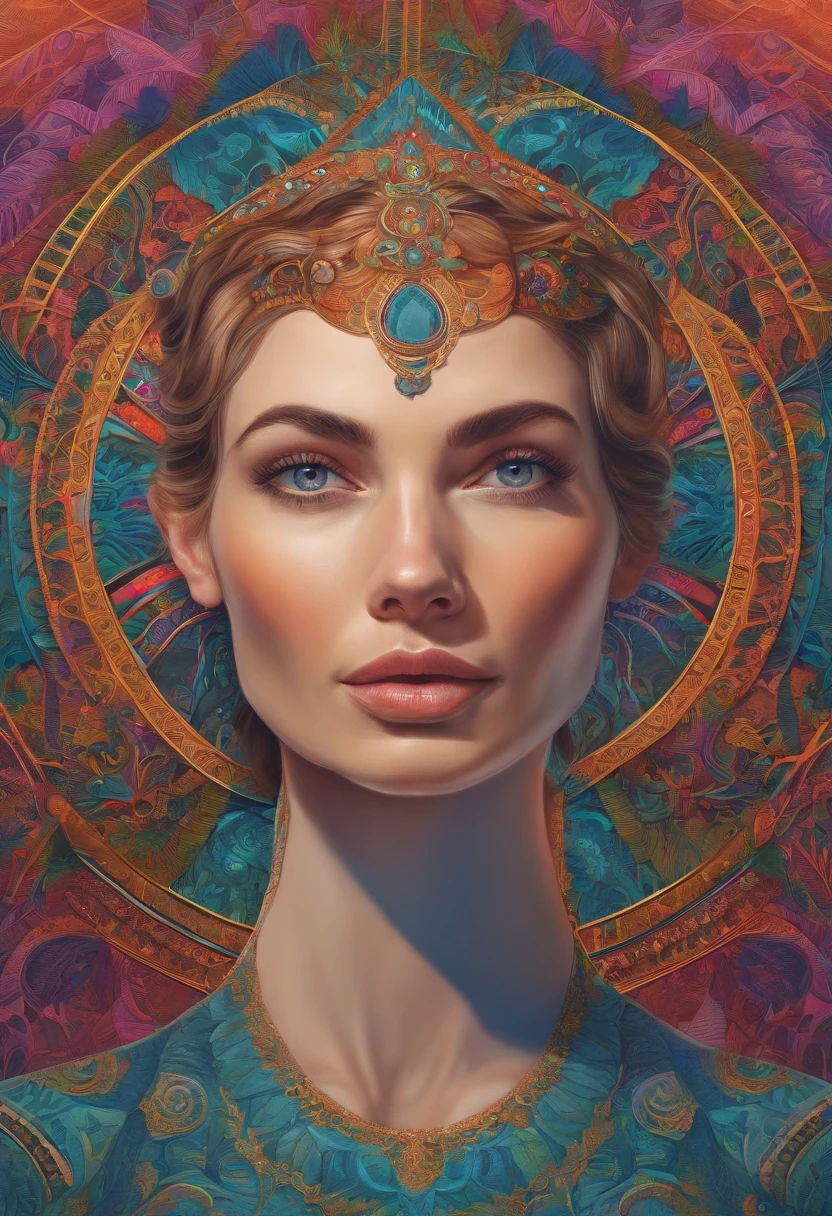 An extremely psychedelic portrait of a therapist, Surreal, LSD, face, Detailed, Intricate, elegant, agile, Highly detailed, Digital painting, Art Station, concept-art, smooth, Sharp focus, illustration