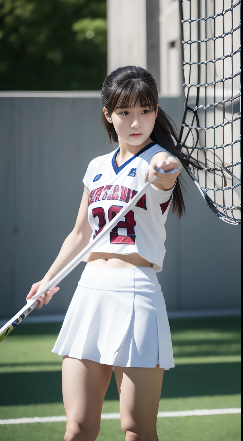 (8k, RAW photo, best quality, masterpiece), (photorealistic), outstanding details, ultra-high resolution, anatomically correct, textured skin, (Extremely precise and accurate anatomy),
Ultra Detailed Face, Detailed Eyes, 

(Cute Japanese girl), 
Lacrosse player, tanned skin, smiling face, holding Lacrosse stick, Running, Ponytail, Field lacrosse, 
Medium Breast, 

(backlighting), 
reflection light, 
atmospheric perspective, depth of field, 
(dramatic lighting), cinematic lighting, 