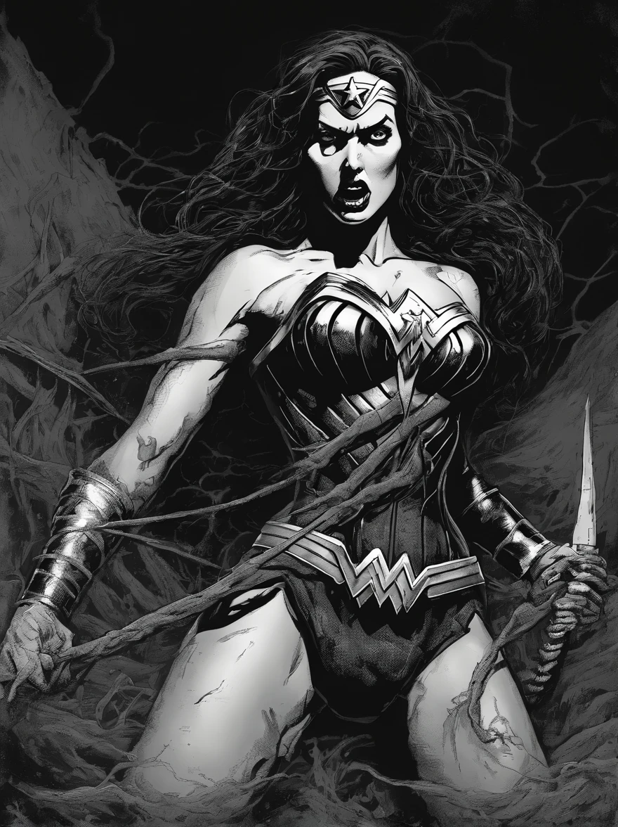 wonder woman in bikini attacked by tentacles