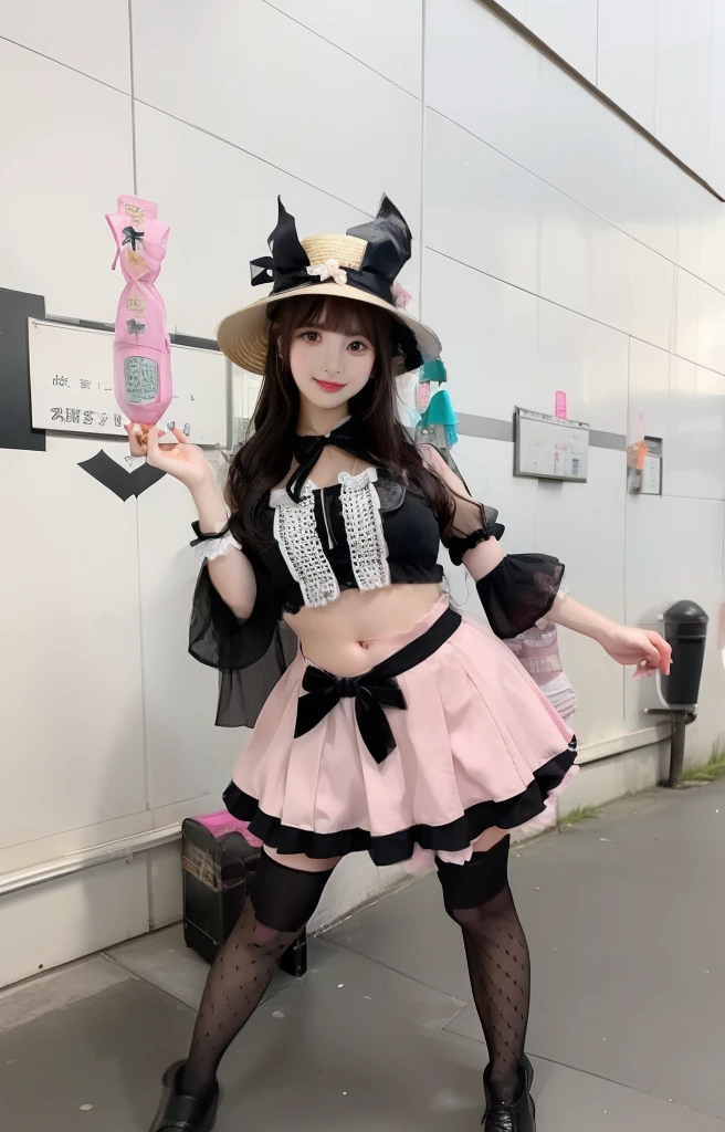 Idol in ruffled idol costume、large full breasts、beautiful foot、、、Good Style、、、Idle tops、、Pink miniskirt on purpose、Cute look、Big hat、knee sox、Vivid Color