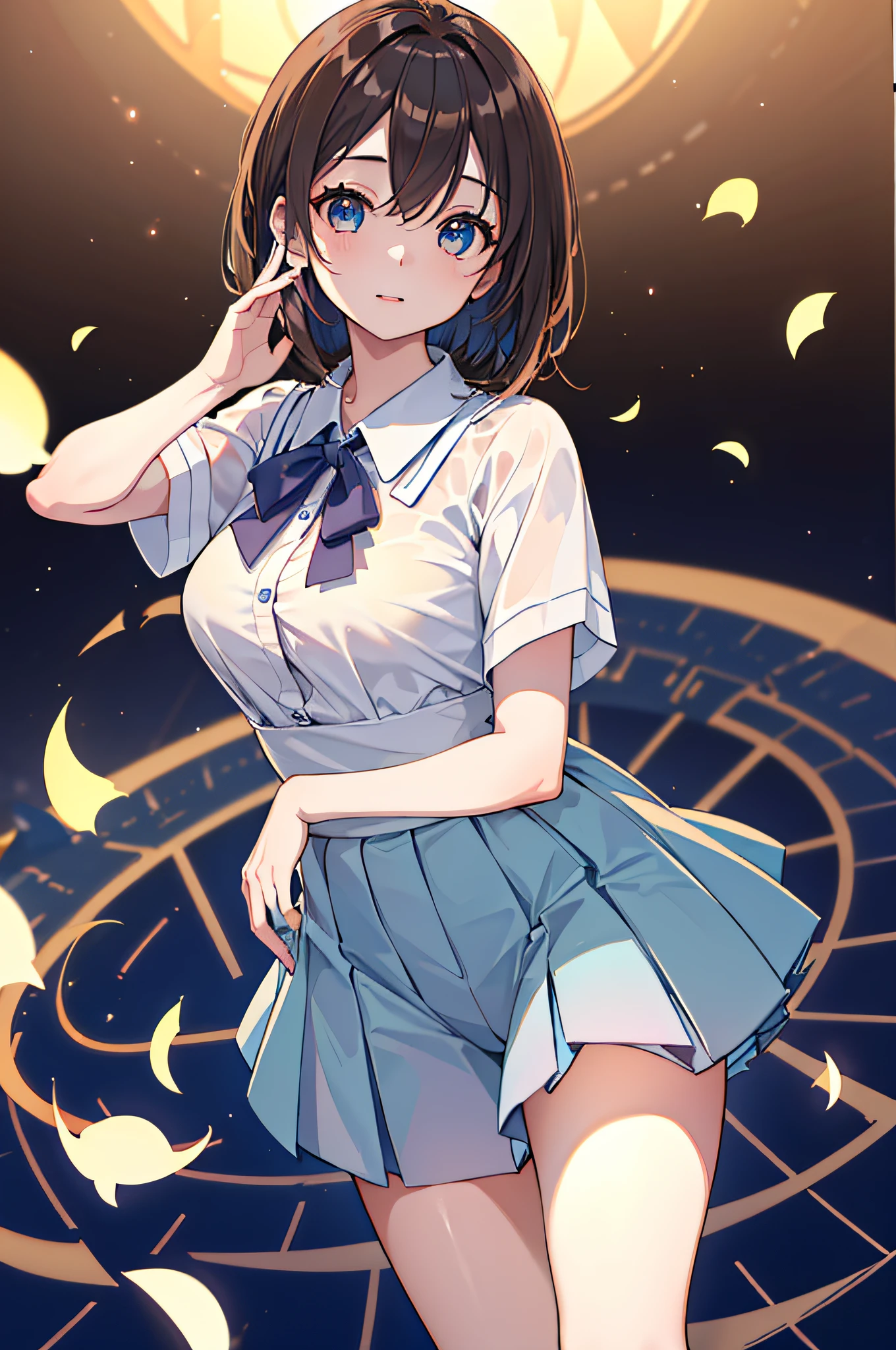 top-quality、8K Masterpiece、超A high resolution、(Photorealsitic:1.3)、Raw photo、1人、Short bob with brown hair、glowy skin、1 super beautiful college girl、((super realistic details))、portlate、globalillumination、Shadow、octan render、8K、ultrasharp、highly intricate detail、Realistic light、CGSoation Trends、Beautiful eyes、radiant eyes、Facing the camera、