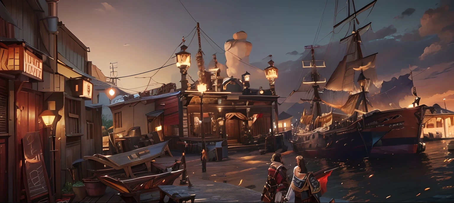 mature male, extremely muscular, brown eyes, shoulder-length brown hair, wearing tan greek evzonas with red detailing, tall black boots, outdoors, wooden ships deck, 8k, Unreal engine, highly detailed, dramatic angle,,