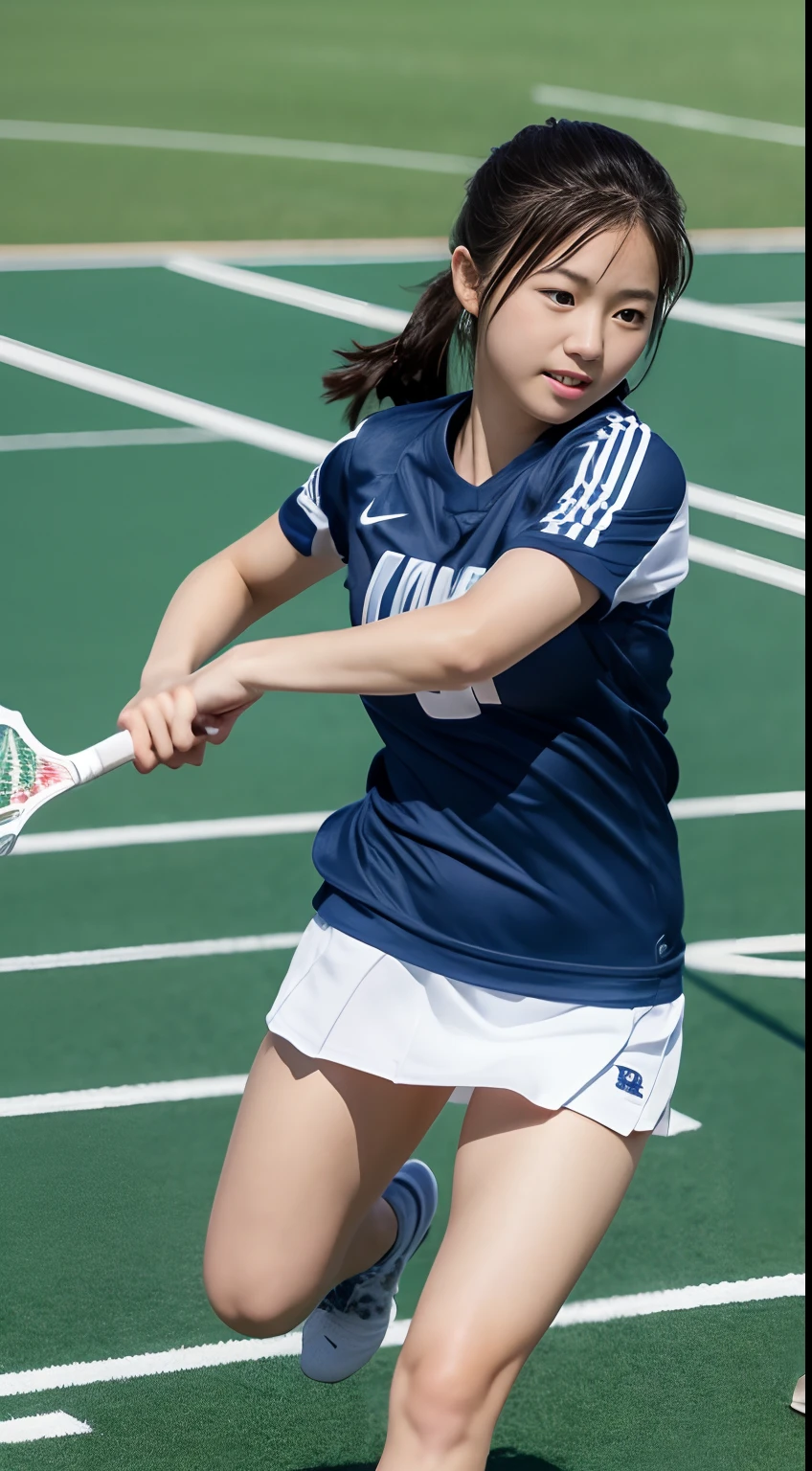 high quality,HD,16k,sharp lines,1 girl,Female tennis athlete ,cute face, large breasts, nice legs,At the tennis venue,focus girl,detailed beautiful face,detailed clothes,beautiful eyes,cool,dynamic angle