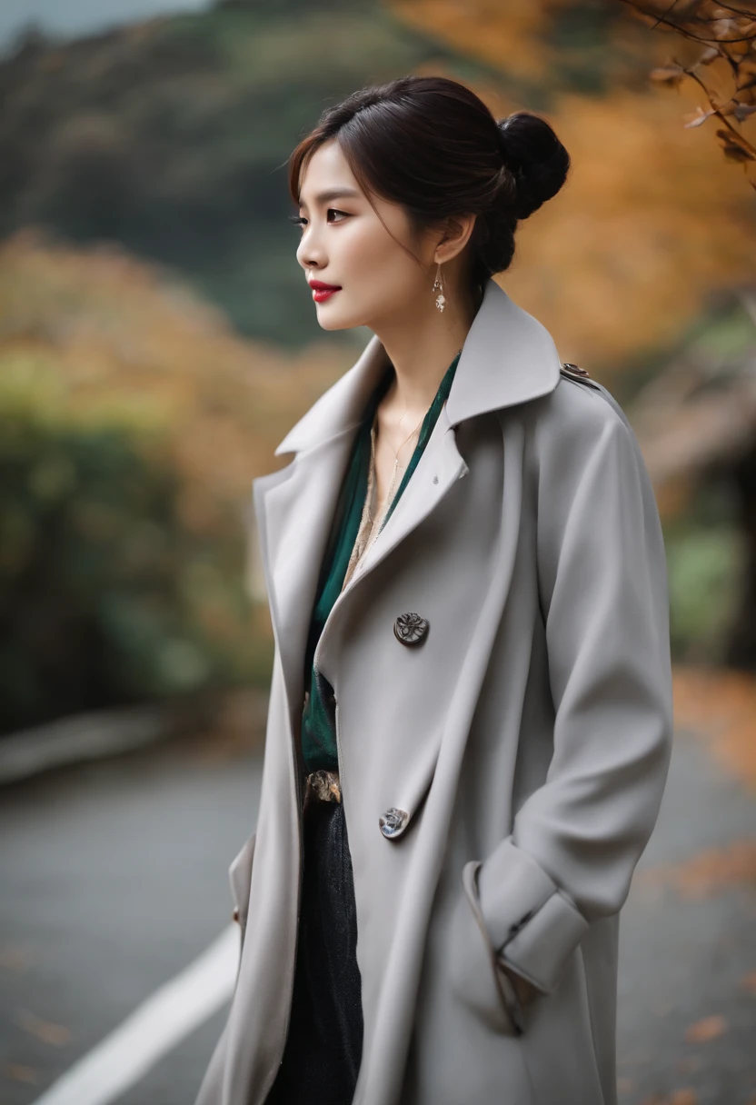 Taiwanese beauty、Slimed、Fashionable clothes、(Autumn clothes check coat)、A slender、Well-formed face