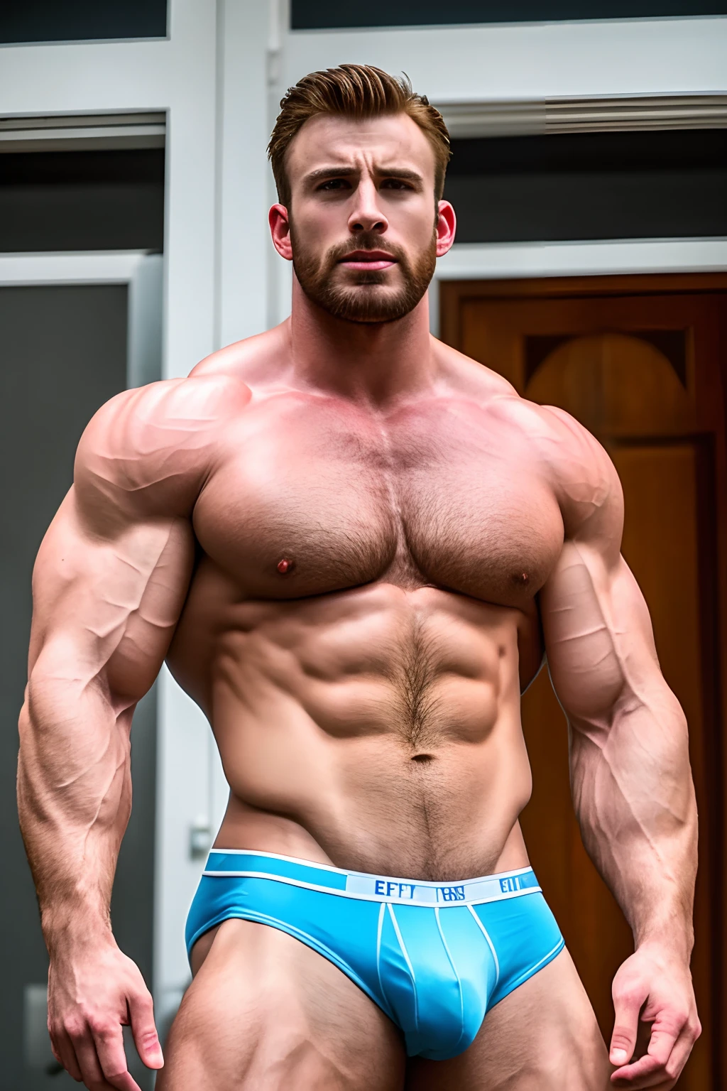 Chris Evans in full body, in underpants, Inflated body, Excessively large body, inflated muscles, hairy chest, bulge on panties, Excessively hairy chest with large pectoral muscles, Full-length, huge muscles, large muscular body, hairy armpits, hairy body, a huge bulge on the underpants, Growing muscles, Muscle Enlargement, Excessively muscular body, hairy armpits, , huge muscles, huge muscles, Enlarged back muscles, Excessive Giant Body, enlarged rib cage, Lots of veins, Excessively massive muscular body, hairy armpits, hairy chest, brawn, A lot of muscles, , huge muscles , Huge pectoral muscles