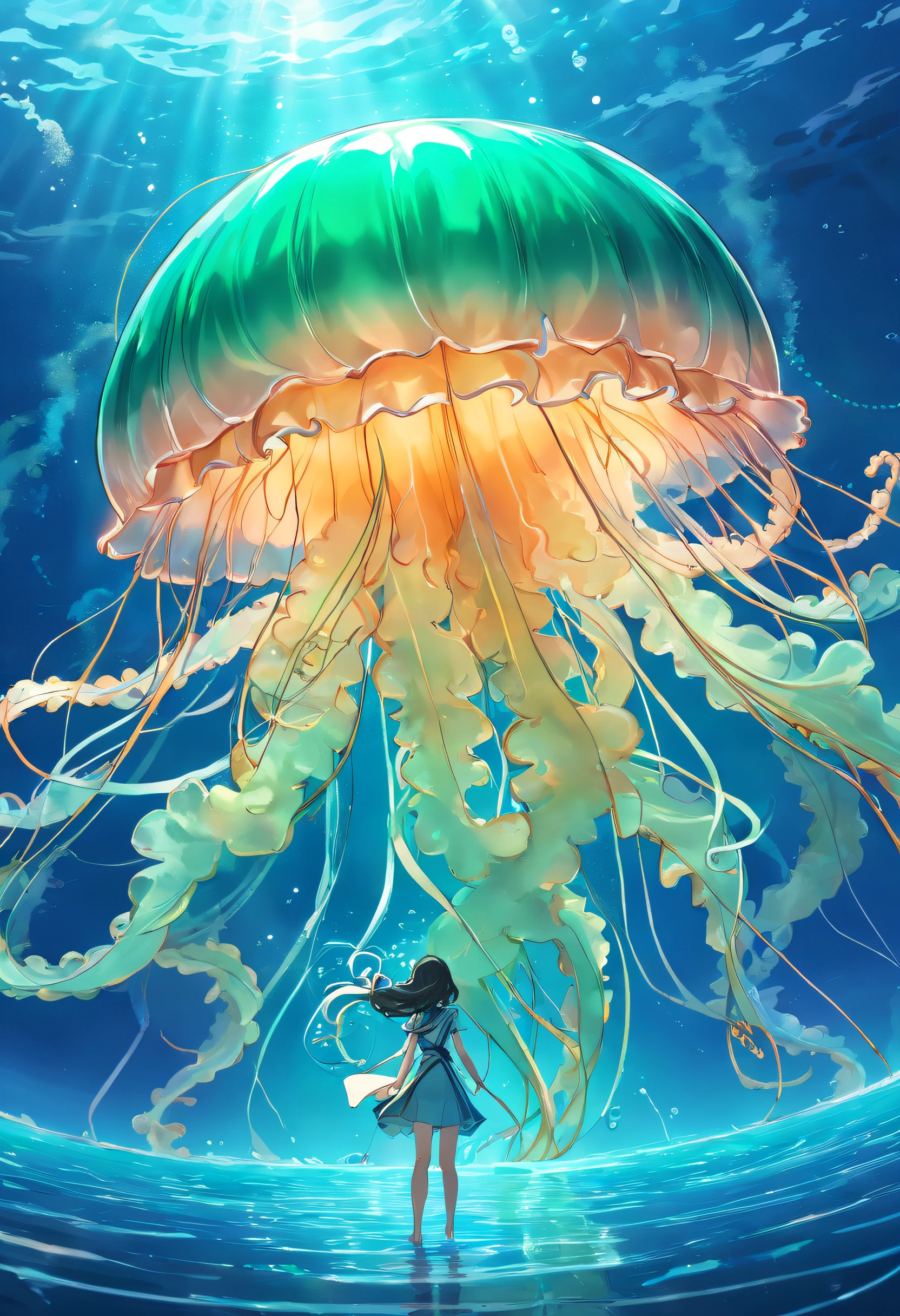 ((Jellyfish monsters in Greek mythology)), ((Best quality)), ((Masterpiece)), ((Realistic)), full bodyesbian, The hair is made up of countless small snakes, ((Green eyes)), Female face, Metal carved table top, Royal Halo, trends in art station , Sharp focus, studio photo, intricately details, Very detailed, A detailed eye, illustration, Very detailed, Sharp focus, a digital rendering, professional, 4K,((Jellyfish monsters in Greek mythology))
