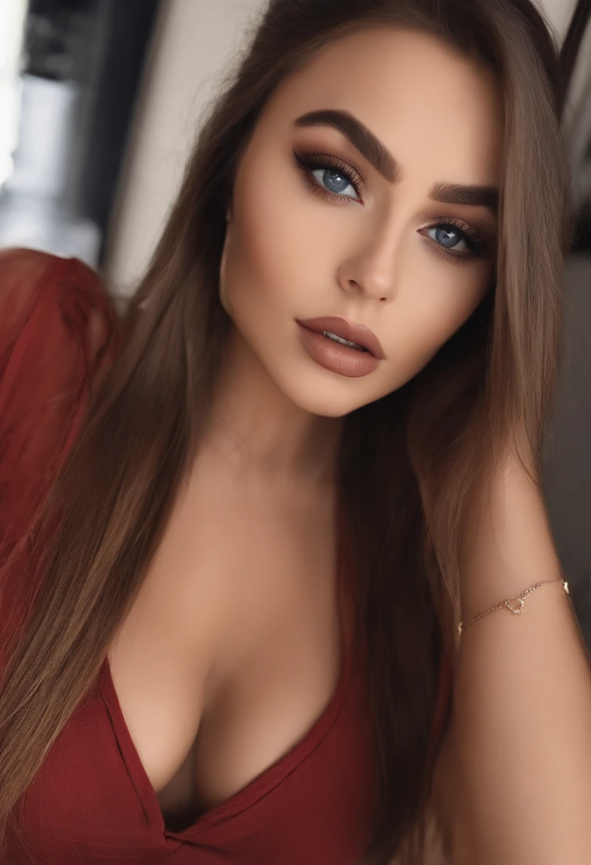 Arafed mujer completamente , Chica sexy con ojos azules, ultra realista, meticulosamente detallado, Retrato Sophie Mudd, cabello rubio y ojos grandes, selfie de una mujer joven, Camera eyes, Violeta Myers, Sin maquillaje, Maquillaje natural, staring directly into camera, Cara con Artgram, Maquillaje sutil, Stunning photo of the body walking down the street in a red dress revealing a medium to large intimate bust, sujetador deportivo y leggings. densuda y con la lengua fuera.
