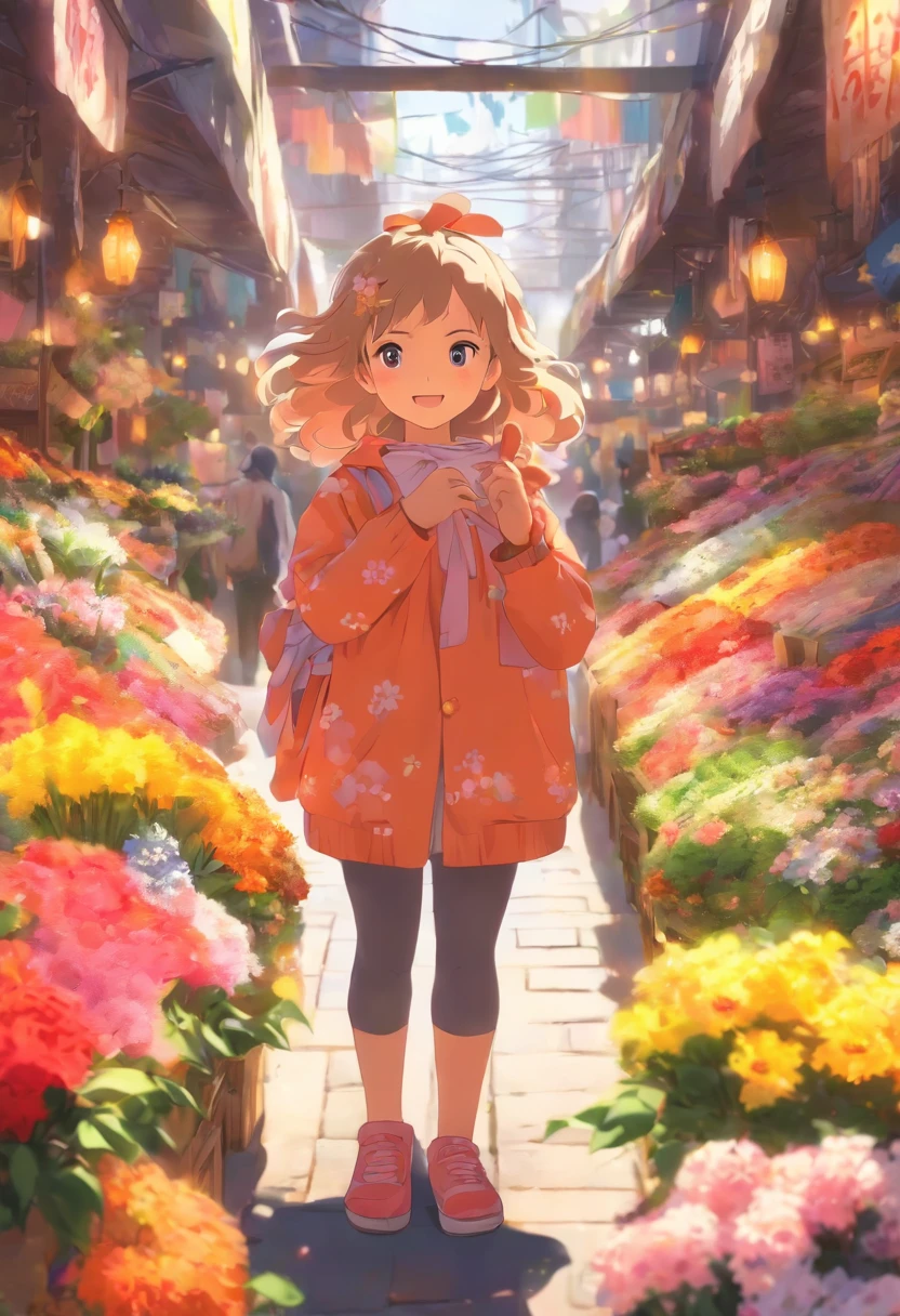 girl, The flower market sells flowers,streetview.