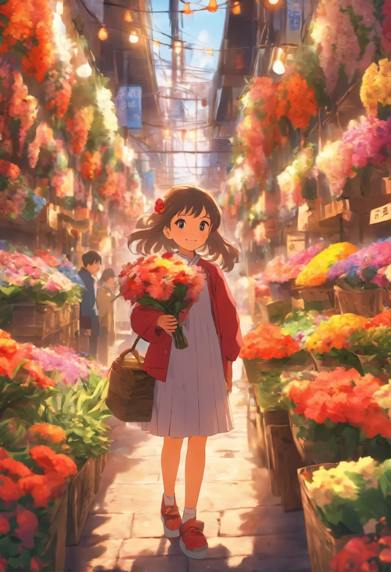 8 girl, The flower market sells flowers,streetview.
