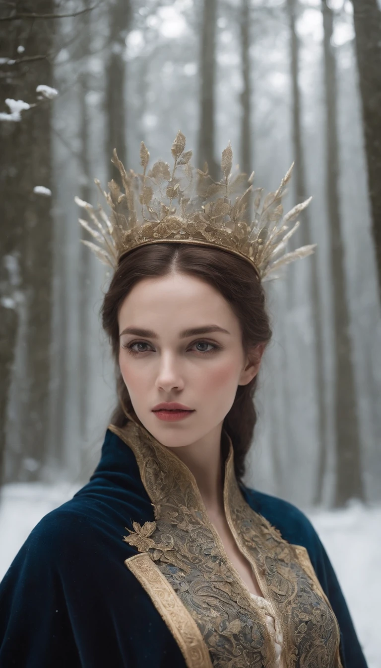 Woman with an ice tiara on her head and a navy blue winter cloak with golden details, broche de floco de neve. longos cabelos pretos. rainha do inverno, princesa elfa, retrato de uma rainha elfa, rainha elfa, princesa inverno, uma rainha elfa, artgerm em artstation pixiv, bela e elegante rainha elfa, corpo inteiro. Standing in the snow in front of a large icy castle. Personagem de RPG. Era medieval. Mulher elfa. Elfa de cabelos ruivos. Olhos azuis. Elfa da floresta. Elfa Guerreira da floresta. Elfa arqueira. Arqueira medieval. Arco e Flecha. Organic Amadura. Armadura verde musgo. soft ilumination. Standing in the middle of the forest. Floresta densa. Cogumelos bioluminescentes. fantastical setting. Luz do dia. Luz solar. realces de cores quentes. Paleta verde azul e amarelo. RPG Character design. modelo ig | artgerm, :: rossdraws, obra de arte no estilo de guweiz, extremamente detalhada artgerm. corpo inteiro, fundo detalhado de um castelo, hiper detalhado, rosto detalhado, foto sincera POV, por lee jeffries, Nikon d850, filme fotografia de estoque ,4 kodak portra 400, F1 camera lens.6, cores ricas, hiper realista, textura realista, lighting dramatic, cinestill 800 (8k, Foto RAW, melhor qualidade, obra-prima: 1.2), ultra-detalhado, (pele altamente detalhada: 1.2), 8k UHD, DSLR, soft ilumination, alta qualidade.modelo ig | artgerm, :: rossdraws, obra de arte no estilo de guweiz, extremamente detalhada artgerm. corpo inteiro, fundo detalhado de um castelo, hiper detalhado, rosto detalhado, foto sincera POV, por lee jeffries, Nikon d850, filme fotografia de estoque ,4 kodak portra 400, F1 camera lens.6, cores ricas, hiper realista, textura realista, lighting dramatic, cinestill 800