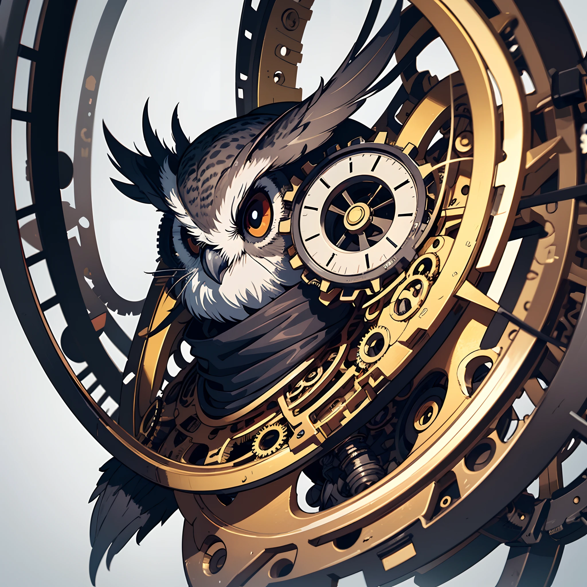 Portrait of an owl, steampunk, mechanical, colorful, illustration, highly detailed, simple, smooth, and clean vector, no jagged lines, vector art, smooth, made all with grey colored gears inspired by future technology