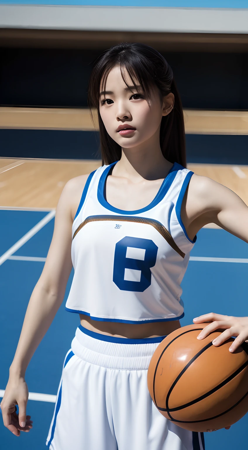 japanese very cute lady playing basketball,on the school gymnasium, face shadow,age23,enter the whole body,RAW photo,women's cheerleading wear,face shadow,best quality,realistic, photo-realistic, best quality ,masterpiece,an extremely delicate and beautiful,very realistic,extremely detailed,2k wallpaper, Amazing, finely detail, 8k wallpaper,huge filesize , ultra-detailed, highres, extremely detailed,realistic, 8K, Ultra-High Definition, highest quality, ultra high resolution, (realistic:1.4), High quality texture