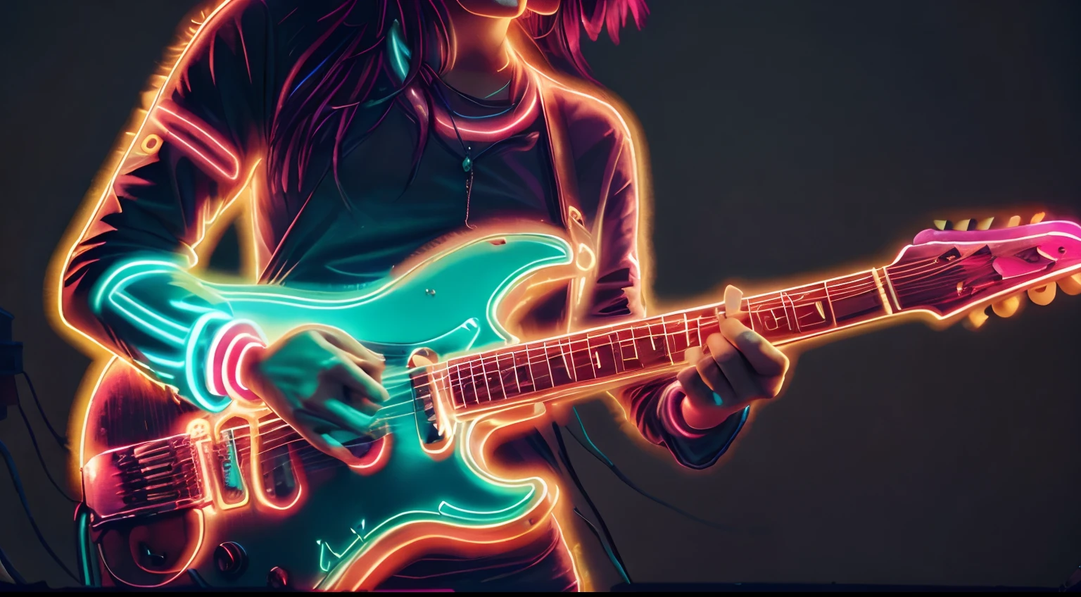 nice ass, Cute female guitarist Fantastic Beautiful Energy Neon Glow