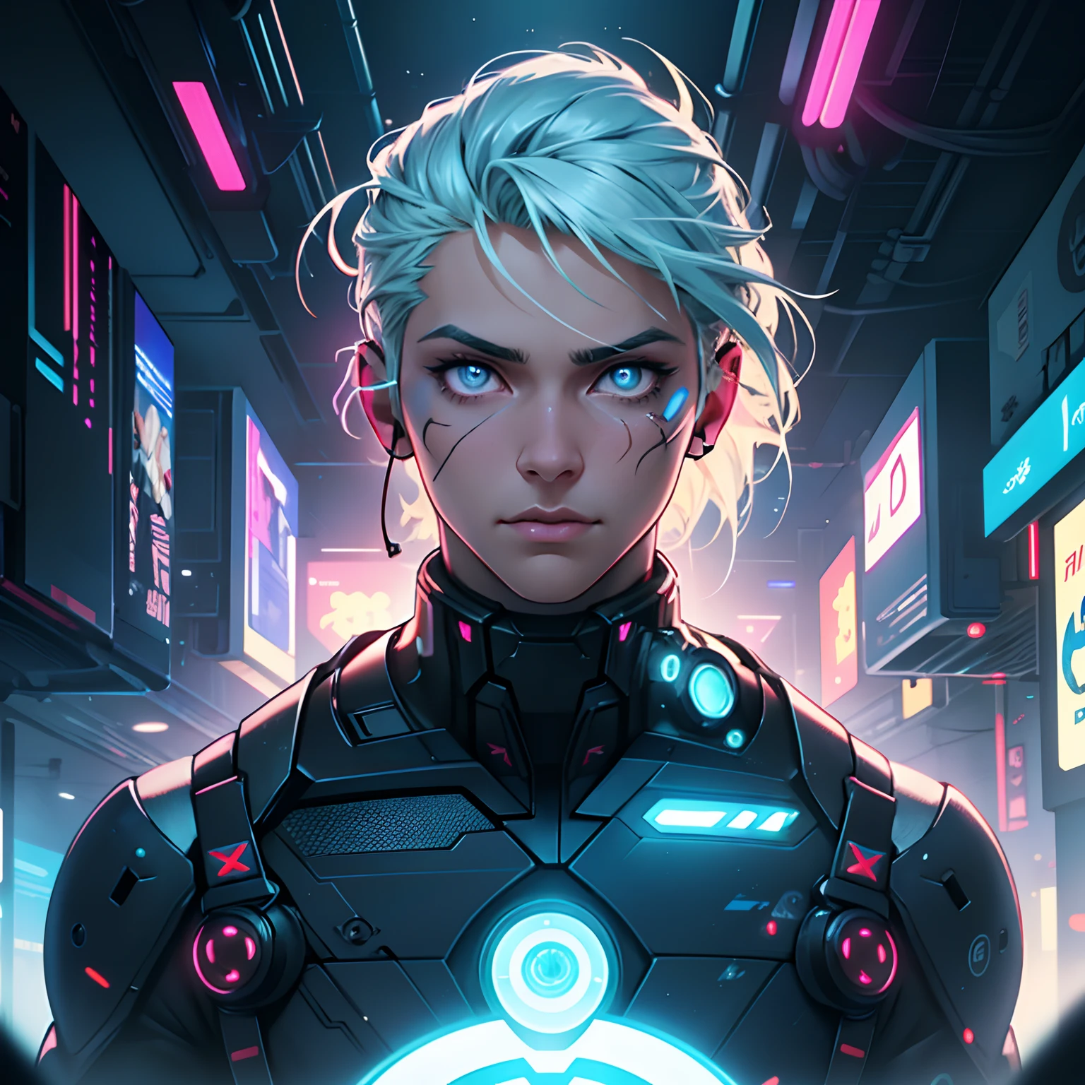 beautiful male, Cyberpunk, An AI, Central Server, Deep view, Heavy Blue LED Light, Connected wires, Award-winning Fatorg, Cyberpunk, Extremely detailed, art  stations, 8 K, Sensual lighting, Incredible art, wlop, ArtGerm,Hyper-Realism, high detailing, Octane Render, 8K, depth of fields, A man with a very beautiful face, Blue Rampage Flame, Angelic Boy, Claudia Flohair D Figure, 3D Doll, Very beautiful man,, Beautiful light green human eyes, Cyberpunk Beautiful Warriors,Realistic Men, 85mm lens, F8 key, Photo, Super Detail, Natural light, Windy, High image quality,Beautiful face, Engulfed in silver flames,　8K, Cyberpunk, Pink neon, Big man with full body, full body Esbian３D-Animation, Full body animation, Pose shooting a large machine gun、Large body、Half of his face is a cyborg、fight、Silver tattoo,standing on the grass、Big cyberpunk clothes、Big Head Earphones、,Fashionable men、Blue Pupils, Wearing fashionable clothes、pop-art、Only one man,chee, Octane Rendering, , Full body vision, Cinematic lighting, , Center, looking in camera, At 8K, Perfect Lighting、Very beautiful face、