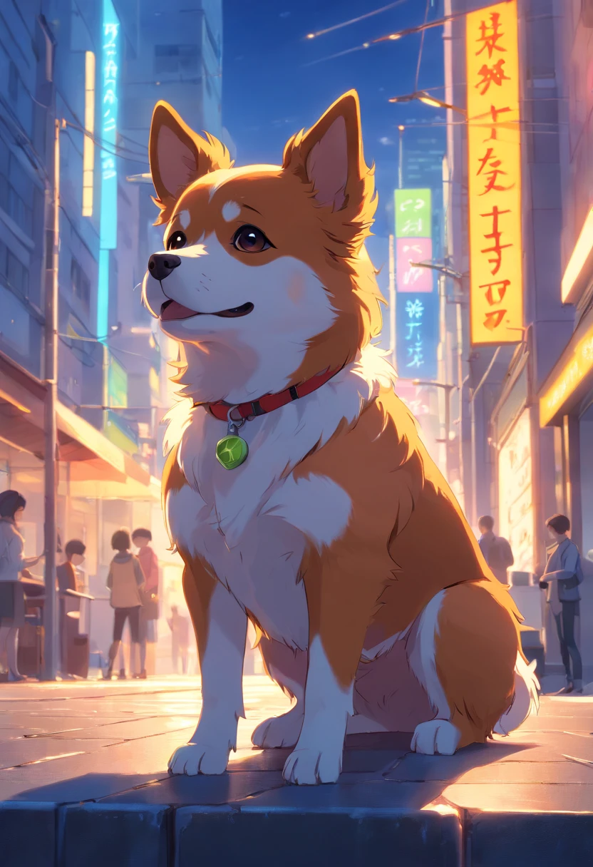 A close up of a dog sitting on a ledge in a city - SeaArt AI