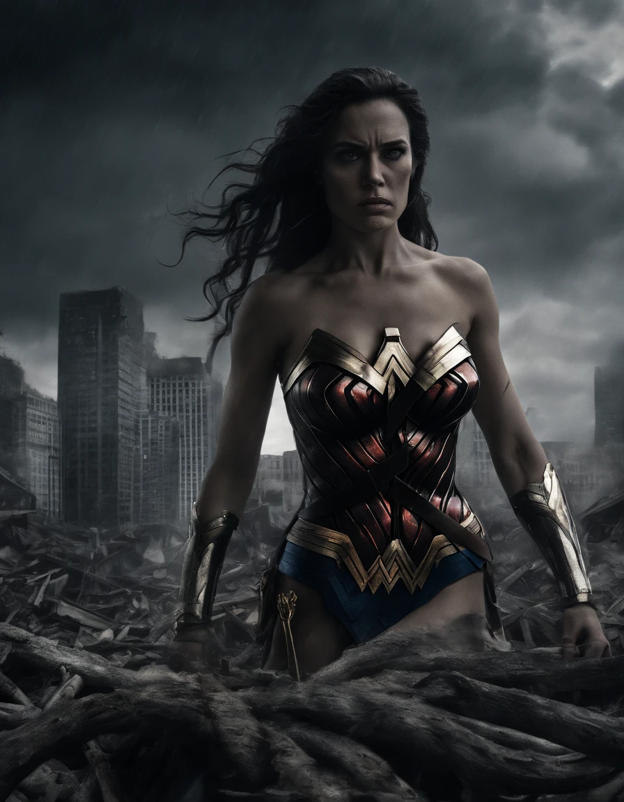 Wonder women but old women try to lift car as she lost lot of her power.make her as she hard to lift it