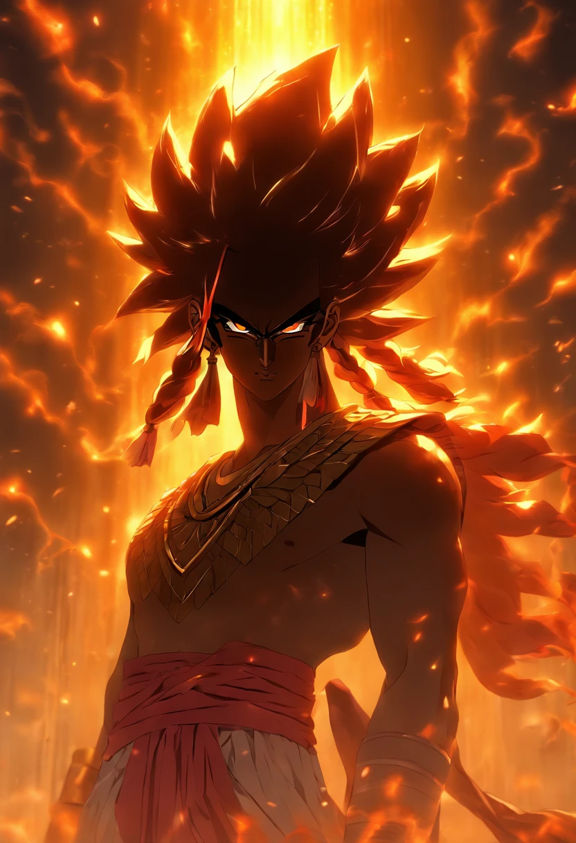 (((UTU))) best quality, ultra-high resolution, 4K detailed CG, masterpiece,The Sun God, Sumerian clothing, Sumerian mythology, ((STANDING POSE)), Sumerian painting, aesthetic, screen-centered