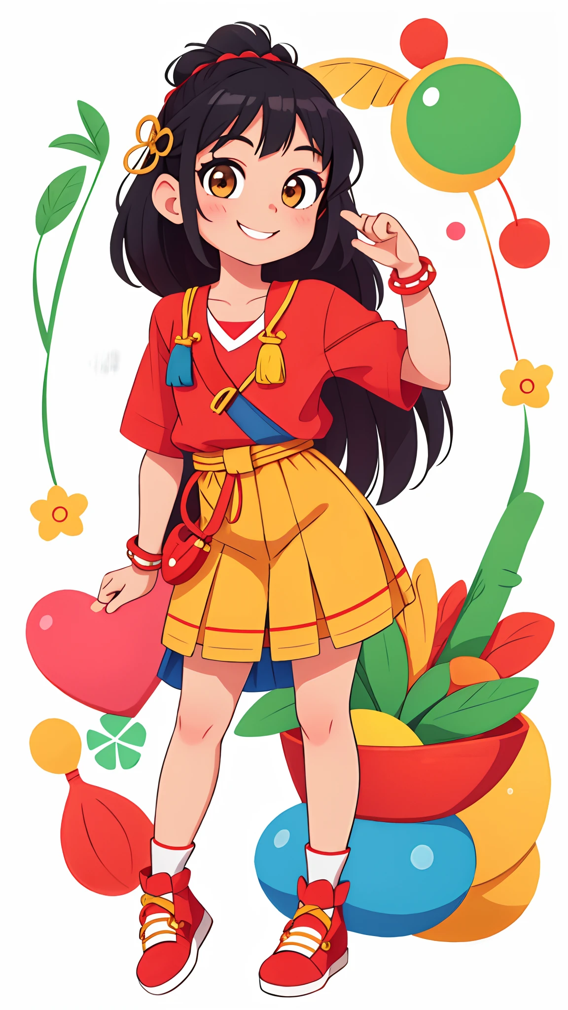 girl with、Put your hand to your mouth and smile、full body Esbian、Distinctive ethnic hair ornaments、Characteristic ethnic shoes