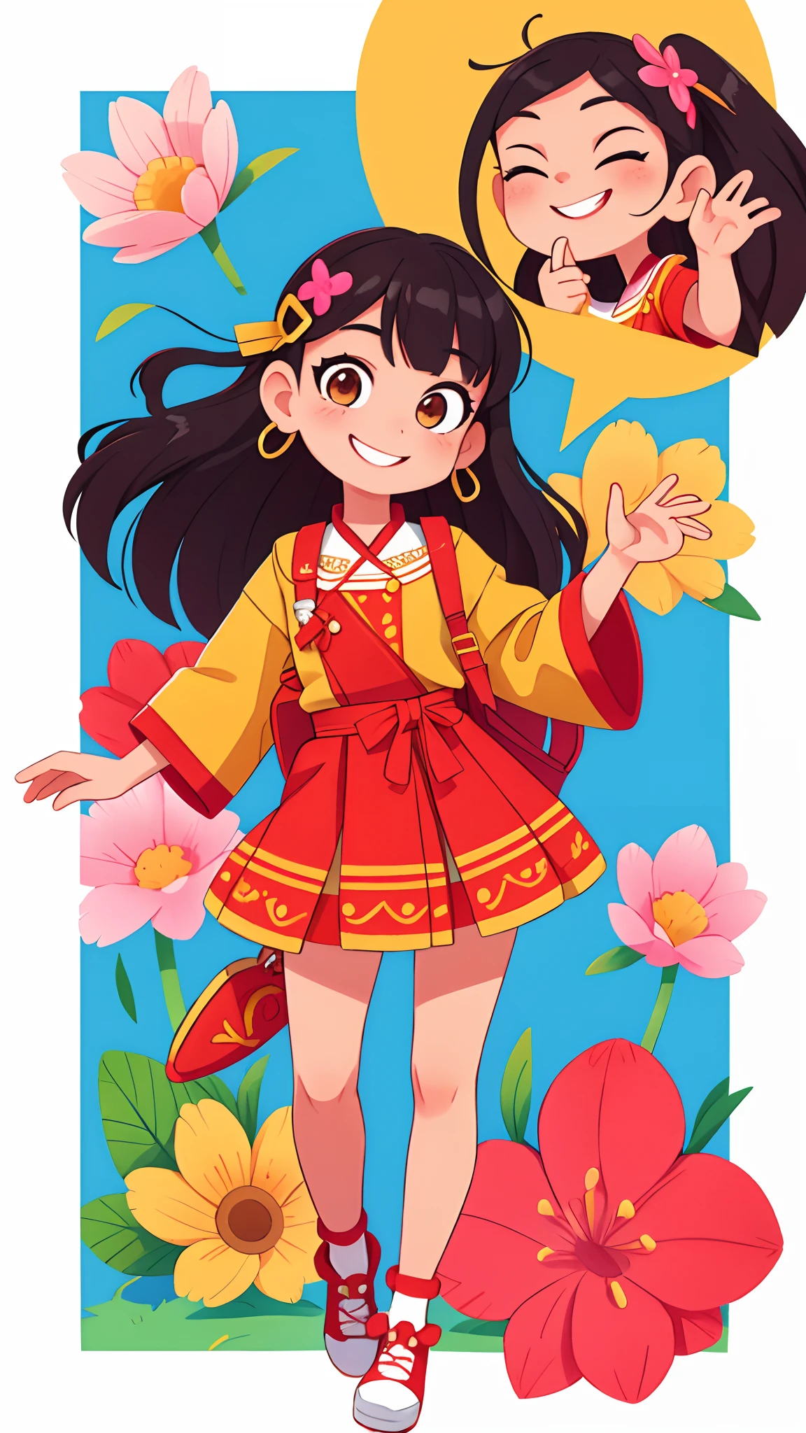 girl with、Put your hand to your mouth and smile、full body Esbian、Distinctive ethnic hair ornaments、Characteristic ethnic shoes