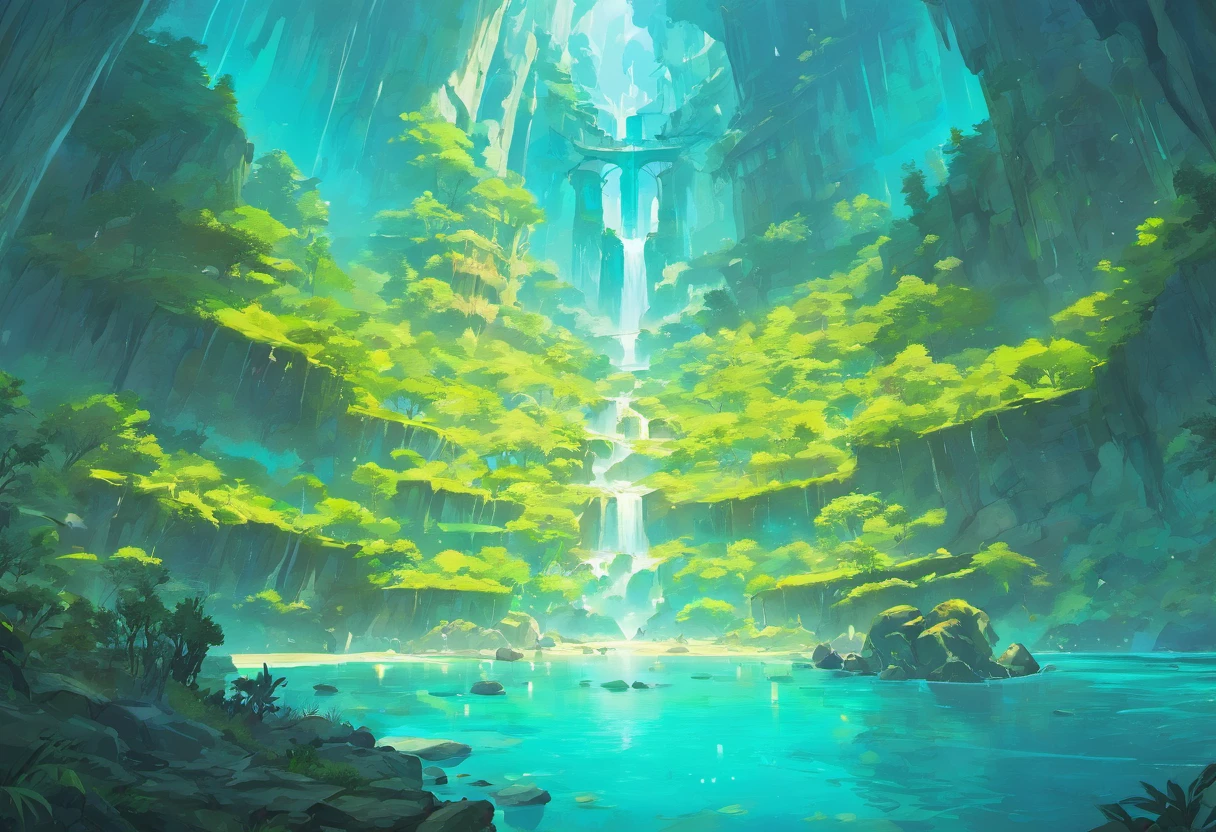 Game map,highly detailed map,Detailed map, height map,World map、Map of the Ise Sea、Kingdom map、Otherworldly adventure、k hd、Meticulous、Ground view、Propagate upwards,Pixel art, Aerial waterfall, Water element area,There is a flat surface under the waterfall,Between the two roads is the lake,Sparkling crystals grow by the lake