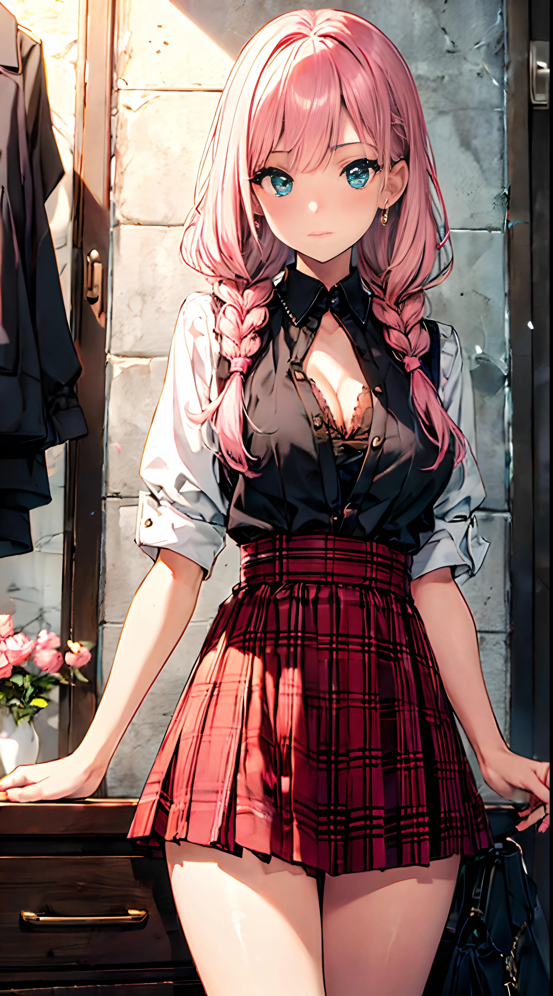 (masutepiece:1.3), (Best Quality:1.3),

Beauty 1 person,Solo,(Cute:1.5),(Chibi:0.6),(kawaii:1.5),(Lori:0.5),BREAK,( girl),Very detailed,colourfull,highest details,Clear skin,Beautiful skin,Shy,Very detailed,colourfull,highest details,BREAK,Clear skin,Beautiful skin,Shy skin,1 beautiful girl,{Heterochromia,pale blue eyes,pale green eyes:1.5},star eye silhouette,BREAK,(Pink hair, Medium length:1.4),(Twin braids,A little curly hair,Single-sided twisted blade,Princess Cut:1.3),(Large breasts:1.5),(long eyelashes, Double eyelids:1.2),Solo,gleaming skin, Clear skin, Beautiful skin,

BREAK, 

Outdoors, (Narrow waist), wide hips, polypropylene:
(gothic styles:1.3), Open Shirt, (Black School Shirt:1.2), (Open collar:1.1), cleavage, (no-bra:1.1), (High Waist Red Plaid Skirt:1.2)

,BREAK, (Night), (department store,Takashimaya,Women's Clothing Department,In front of the fitting room:1.3),Waterfall,depth of fields,

BREAK,

(Dynamic Angle:1.2),

,BREAK, Professional Lighting, Physically-based rendering,depth of fields,BREAK, wakame,wakame,wakame,(Highly detailed CG Unity 8k wallpaper), (Best Quality, Very detailed, Colorful, Highest detail), (Best Illustration), (Best Shadow), POV, Realistic lighting and shading, Natural light, Lens flare effect,absurderes, absolutely resolution, unbelievable Ridiculous, hight resolution, ultra-detailliert, Official art, Unity 8k壁纸, Kinetic Typography Break, ‎ (1girl in, Solo:1.4), Dynamic Poses,