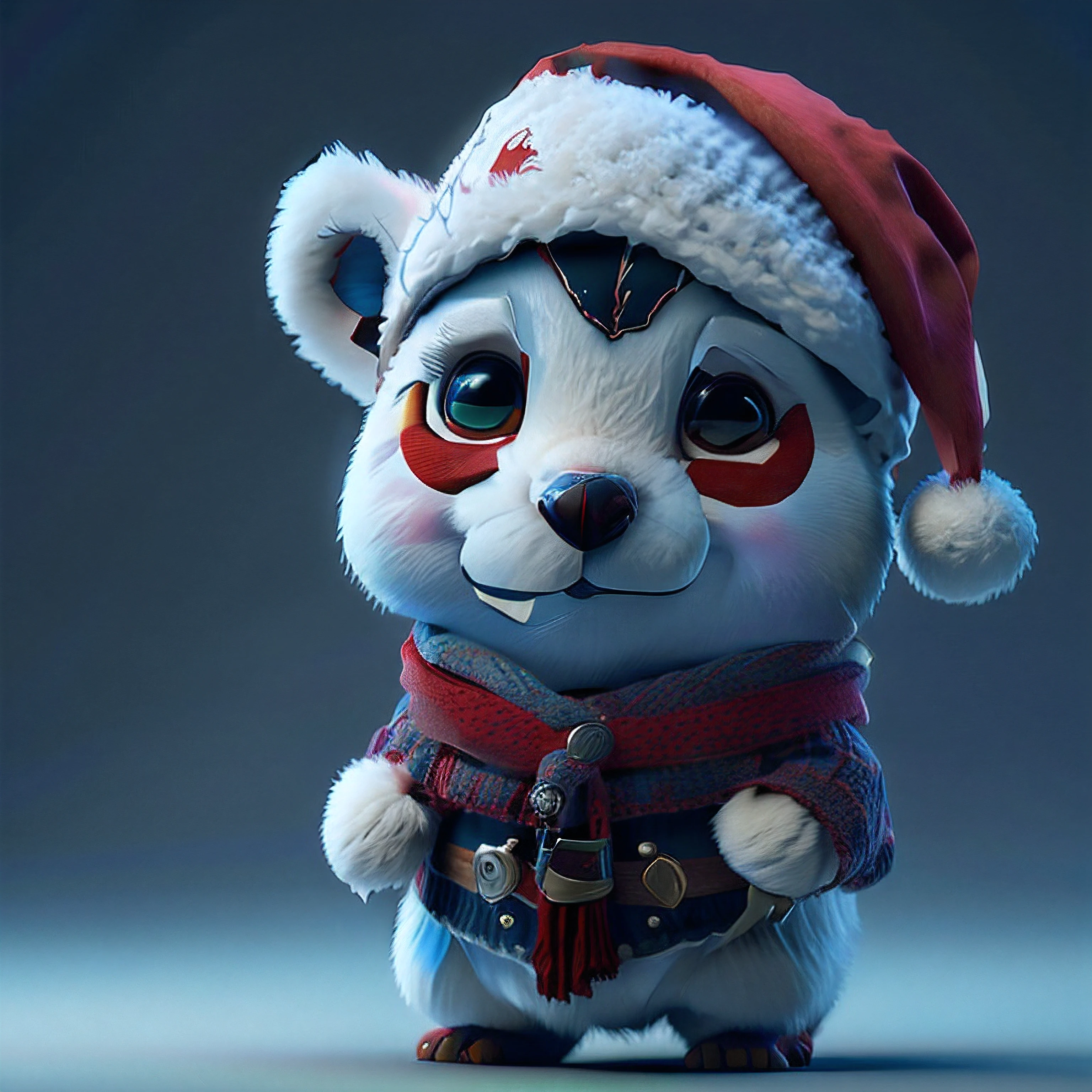 araffe dressed in a santa hat and scarf with a knife, cute 3 d render, adorable digital painting, 3 d render stylized, cute! c4d, rendered in redshift, stylized 3d render, rendered in keyshot, stylized as a 3d render, trending in cgsociety, smooth 3d cg render, rendered in sfm