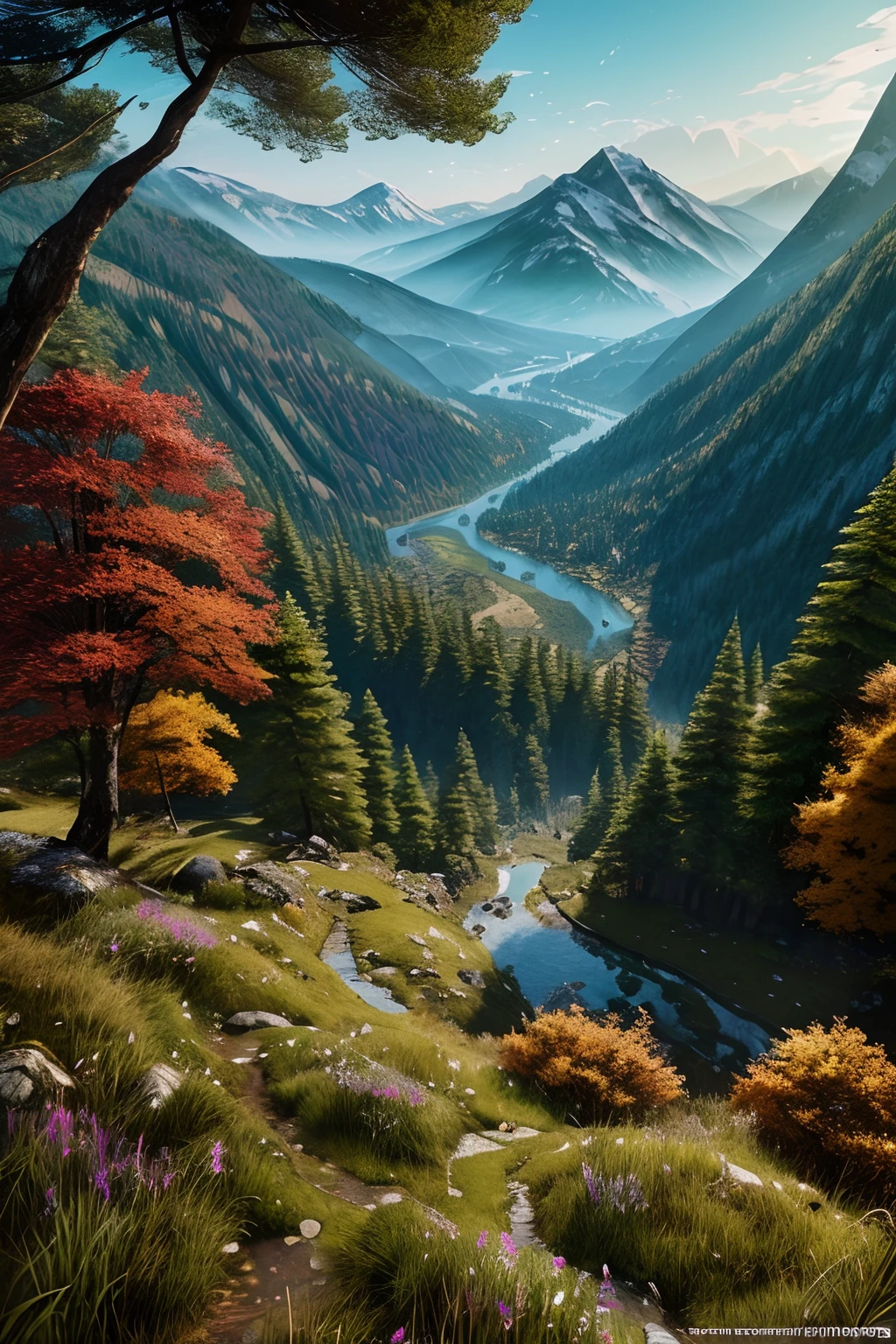 Beautiful serene steep mountain, majestic, landscape, highly detailed, | Psychedelic, (forest background)),mossy Isometric, epic Instagram, artstation, Dripping Abstract Paint, splash style of colorful paint, contour, hyperdetailed intricately detailed , Vibrant Colors, unreal engine, fantastical, intricate detail, splash screen, complementary colors, fantasy concept